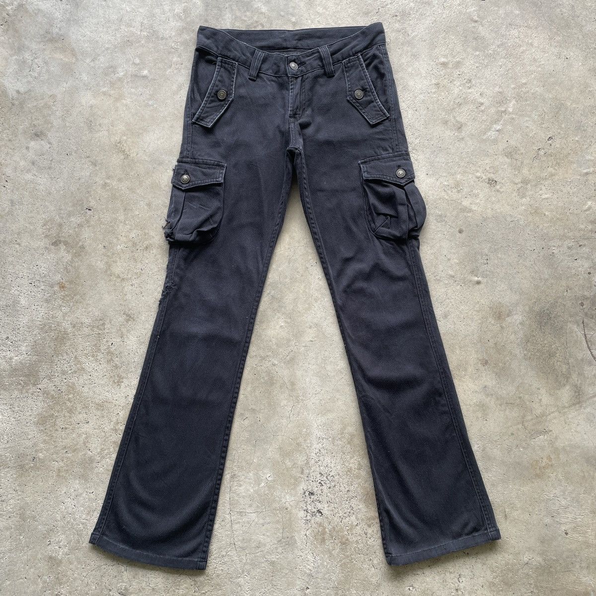 image of Vintage Japanese Faded Black Flare Multipocket Cargo Pants, Men's (Size 27)