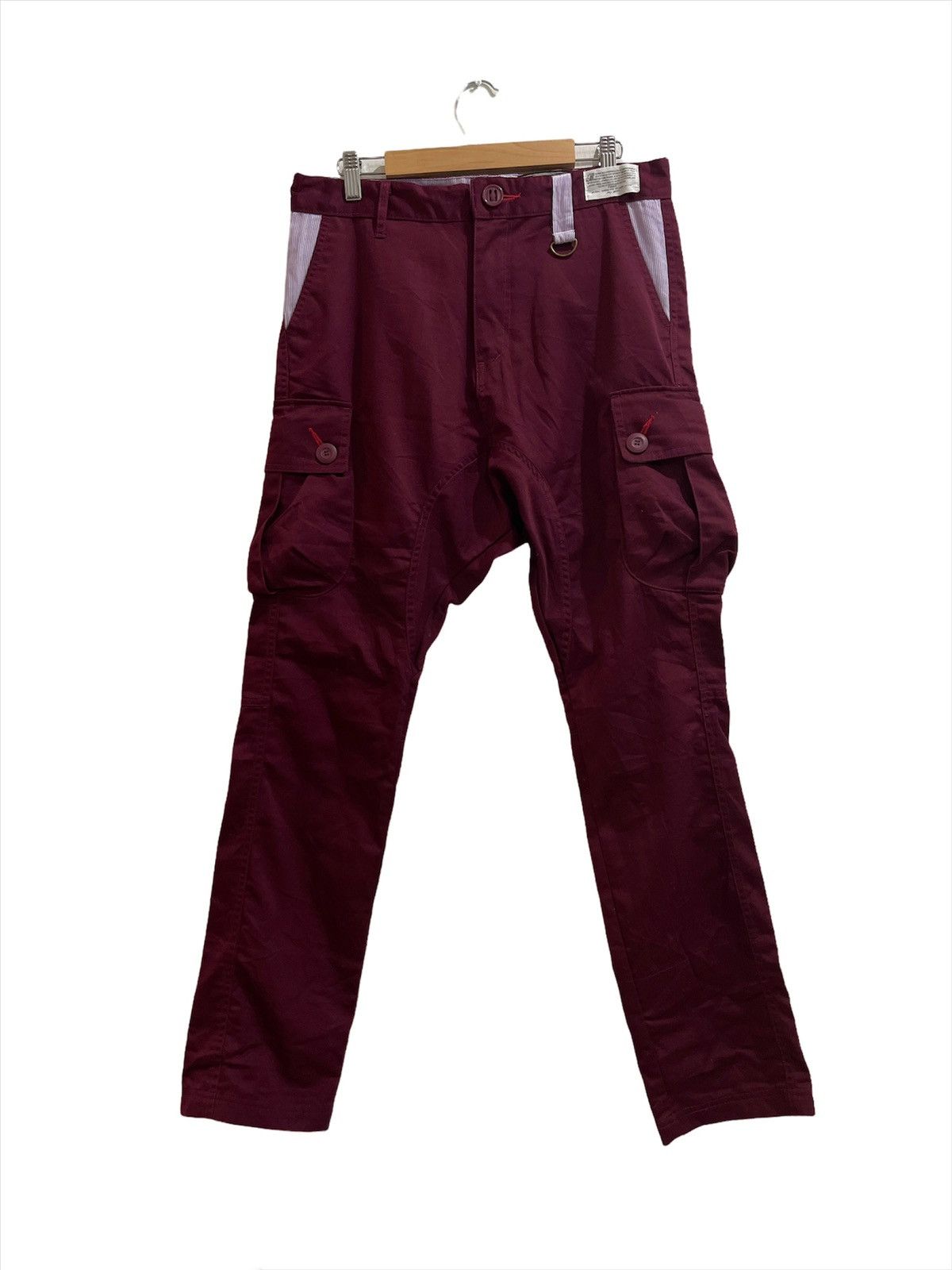 image of Number (N)Ine X Brth Breath Japan Drop Crotch Cargo Pants in Maroon, Men's (Size 32)