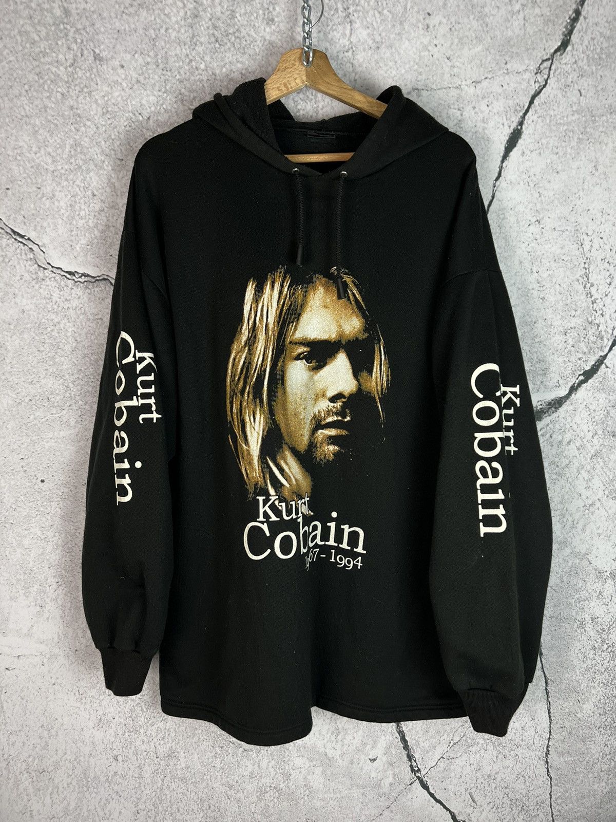 image of Vintage 90's Kurt Cobain Nirvana Memorial Hoodie in Black, Men's (Size XL)