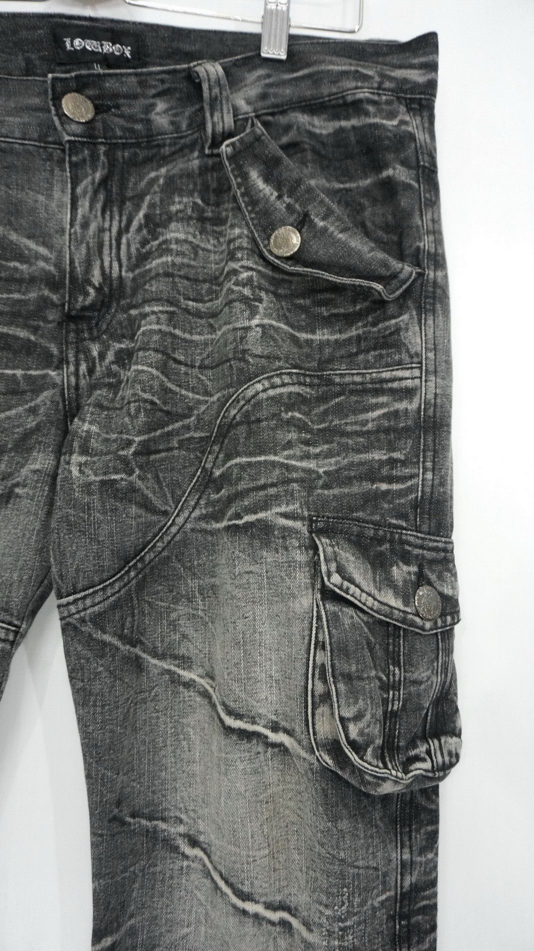 Japanese Brand 🔥LOWBOX🔥 Japan Distressed Lowrise Flared Leg Cargo Jeans Size US 35 - 8 Thumbnail