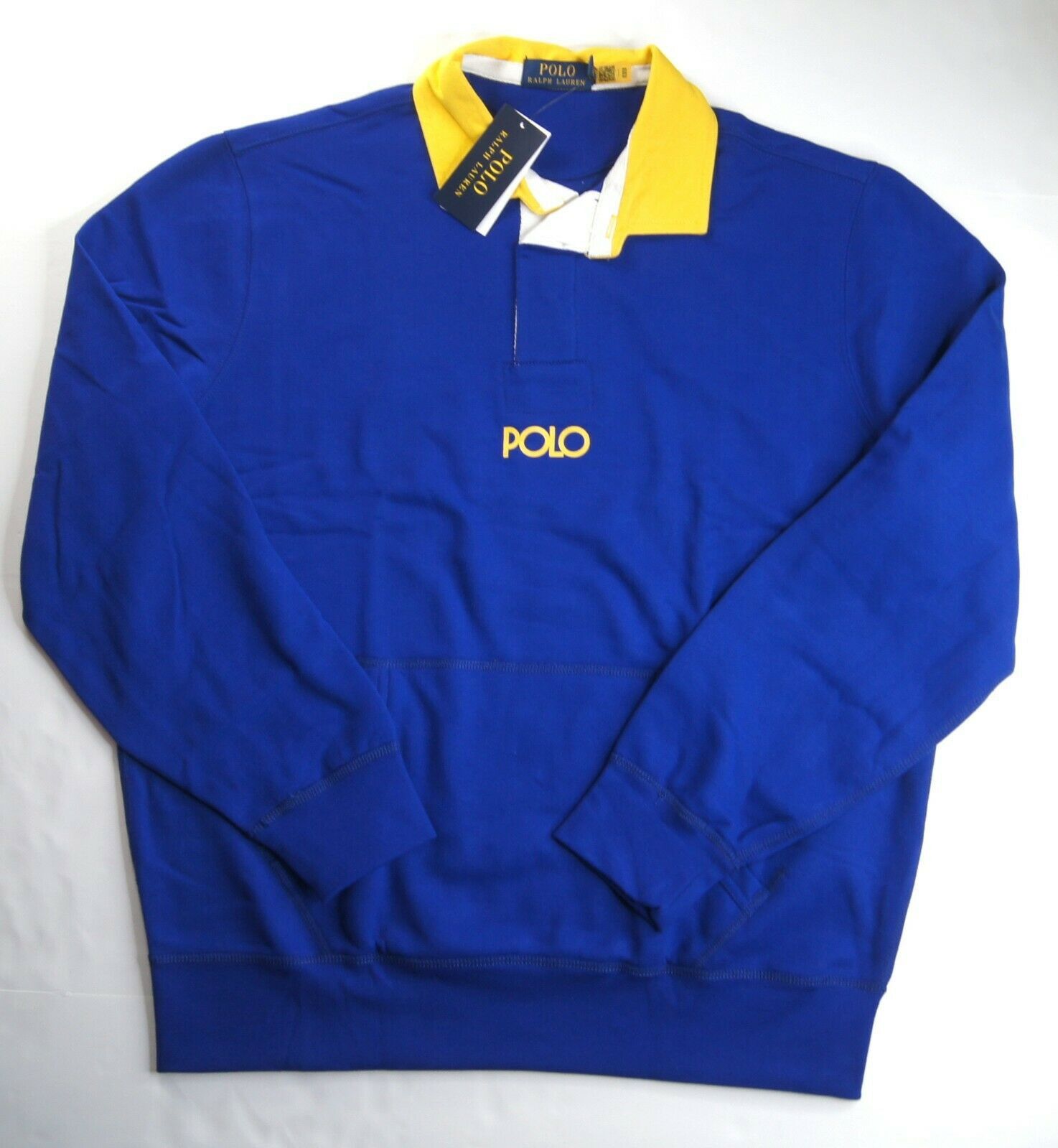 Polo Ralph Lauren POLO RALPH LAUREN Royal Blue Contrast Fleece Rugby Shirt Size US XL / EU 56 / 4 - 1 Thumbnail