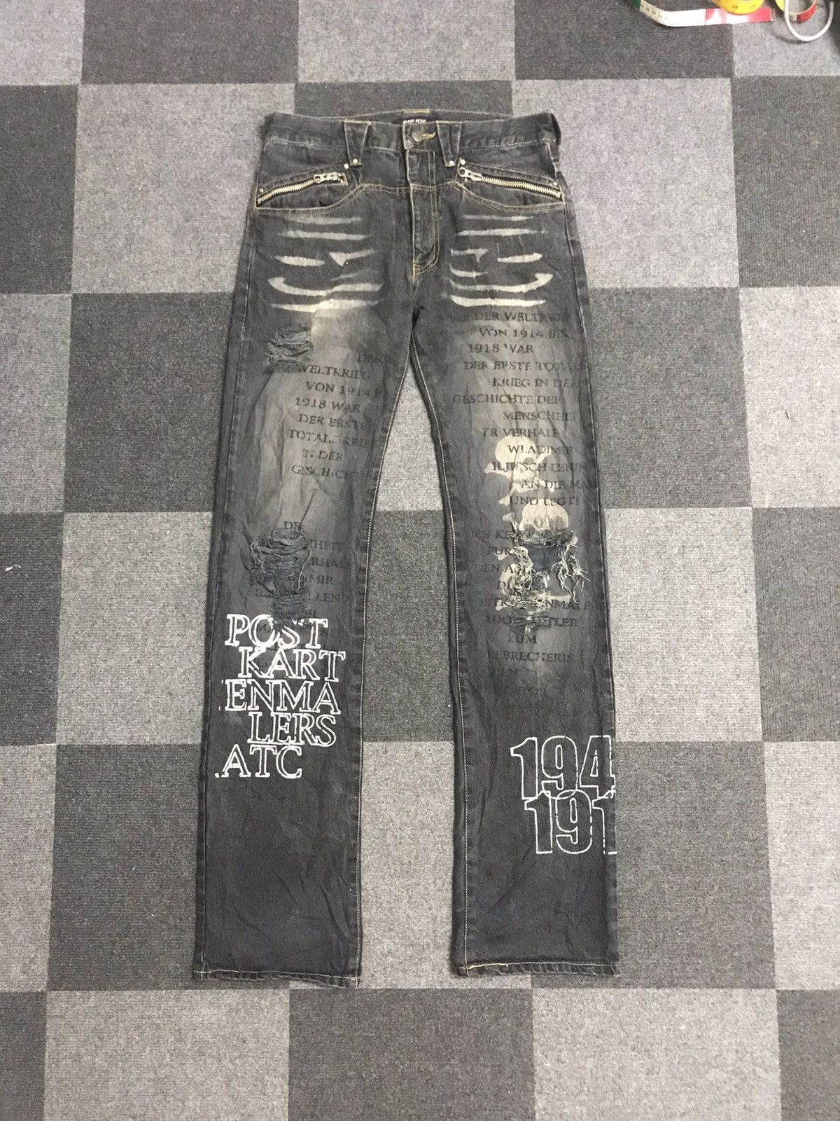 image of Archival Clothing x Seditionaries In The Attic Japan Archival Poem Distressed Punk Jeans in Black (