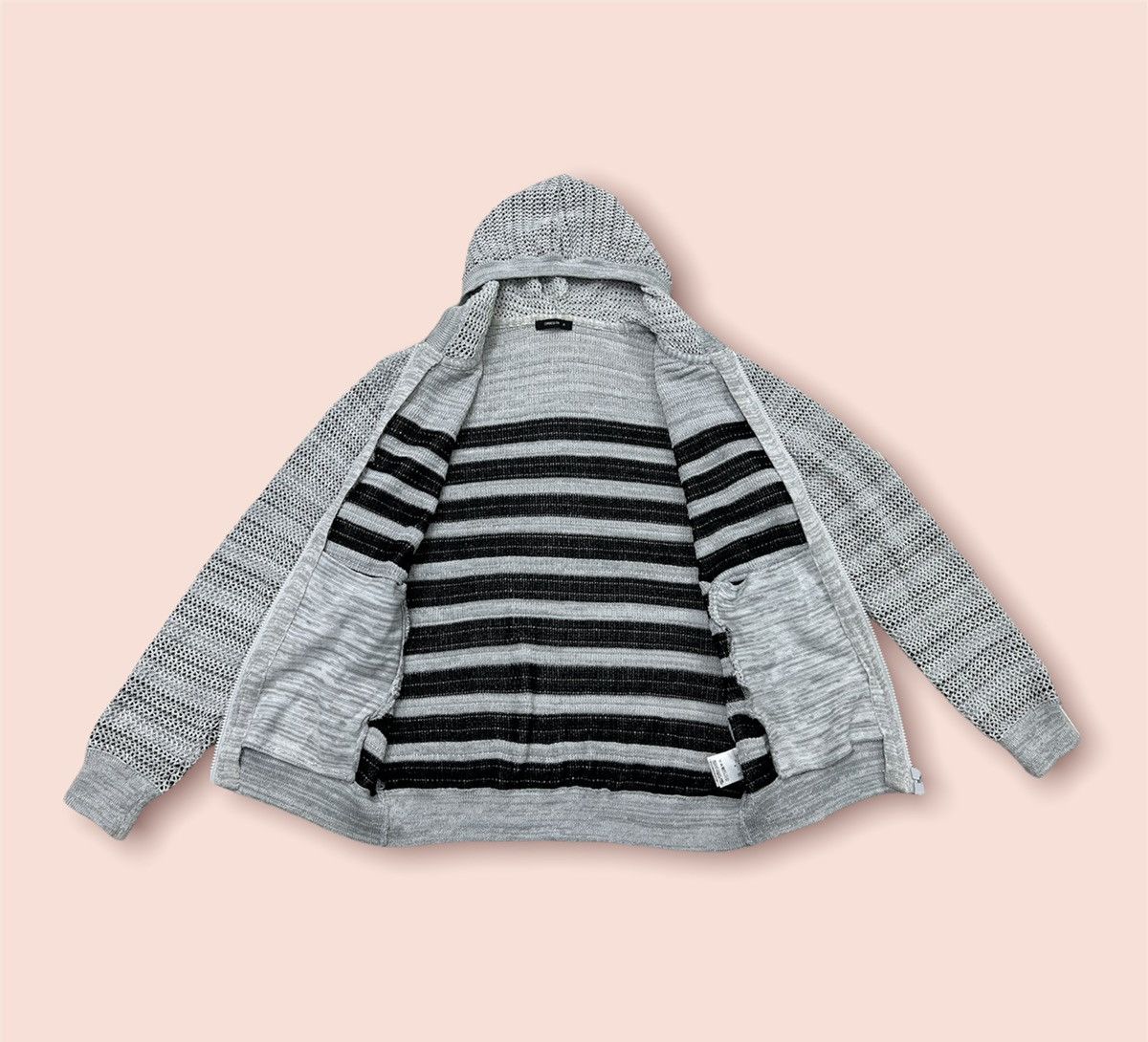Aran Isles Knitwear × Comme Ca Ism × Vintage RARE DESIGN DOUBLE KNITTED CROCHET MESH LAYER HOODED JACKET Size US M / EU 48-50 / 2 - 3 Thumbnail