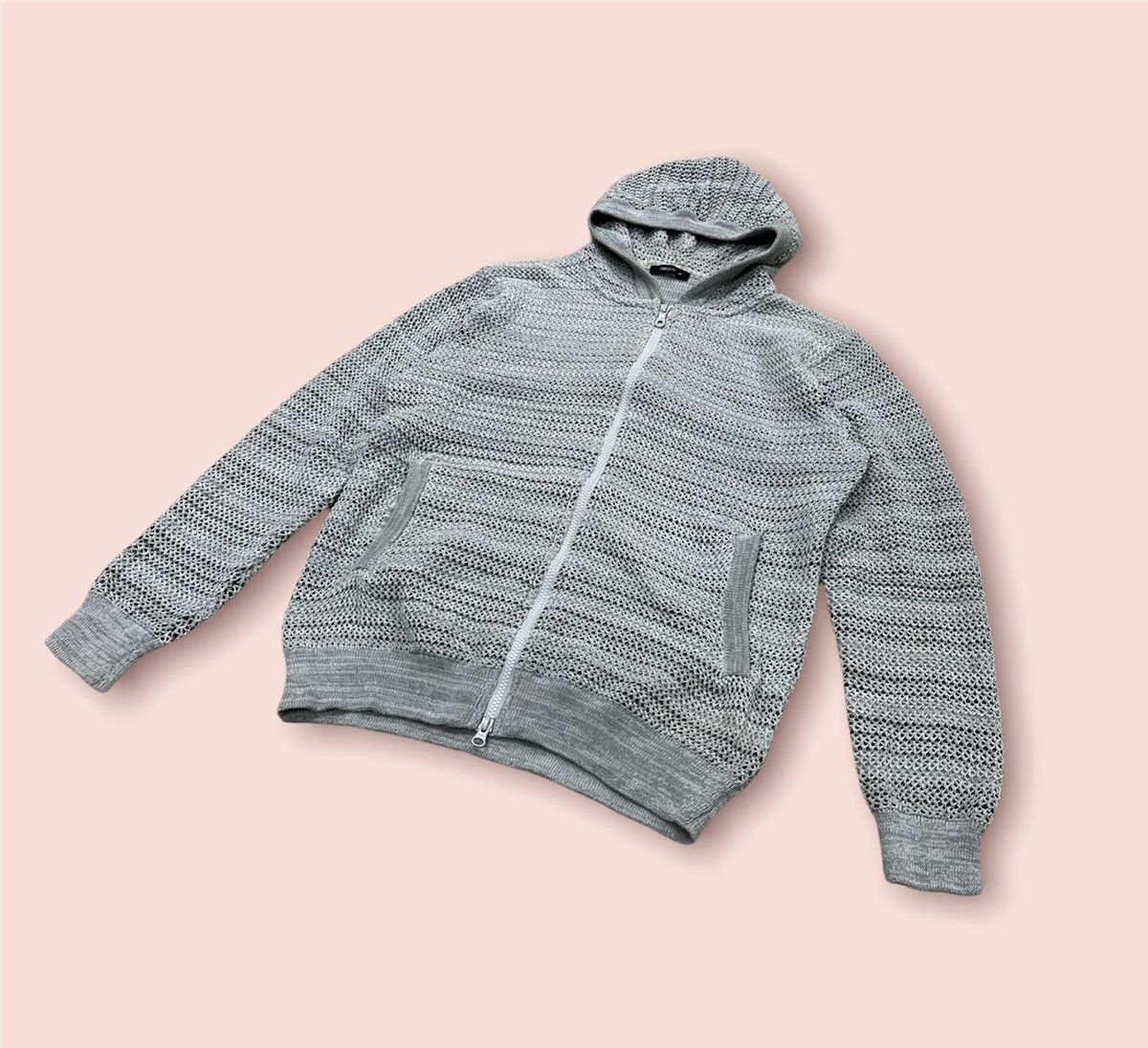 Aran Isles Knitwear × Comme Ca Ism × Vintage RARE DESIGN DOUBLE KNITTED CROCHET MESH LAYER HOODED JACKET Size US M / EU 48-50 / 2 - 7 Thumbnail