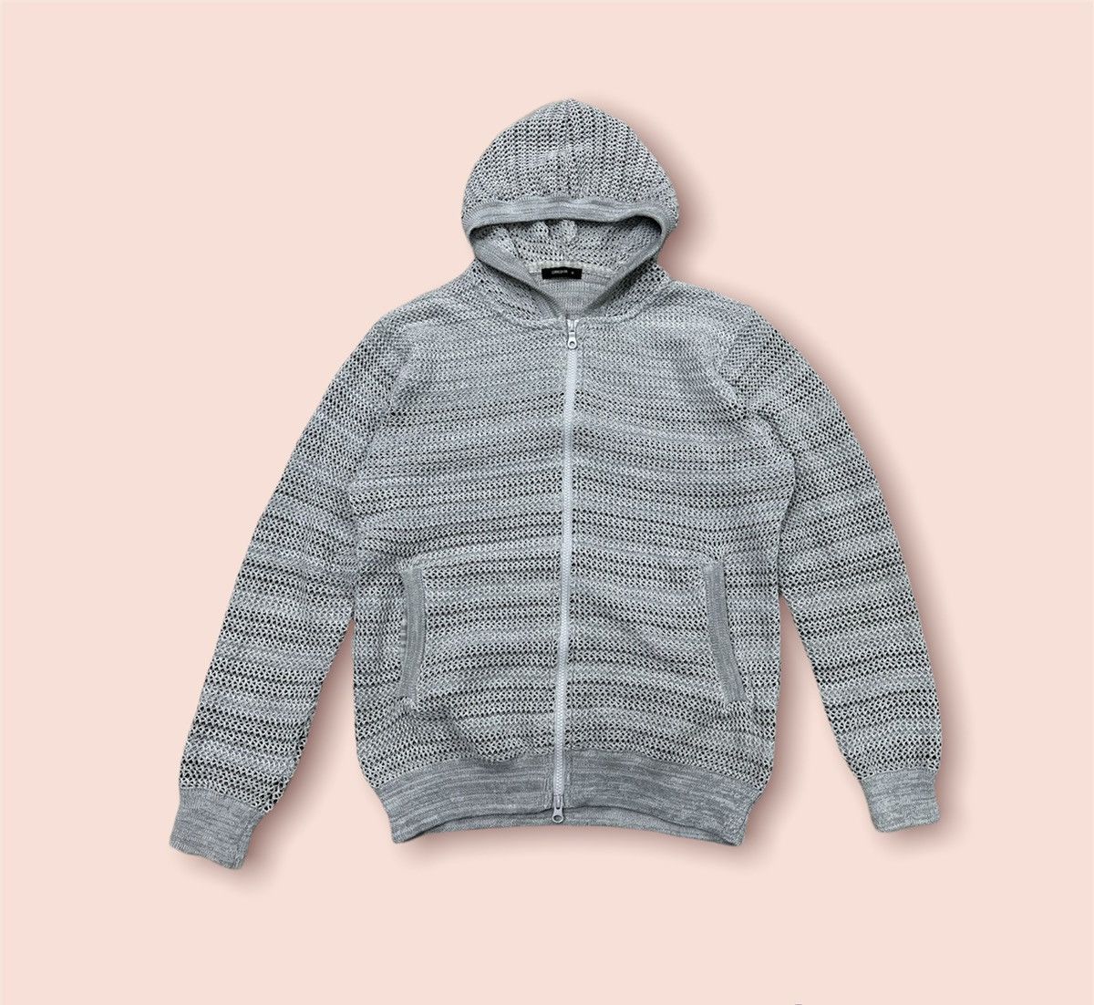 Aran Isles Knitwear × Comme Ca Ism × Vintage RARE DESIGN DOUBLE KNITTED CROCHET MESH LAYER HOODED JACKET Size US M / EU 48-50 / 2 - 6 Thumbnail