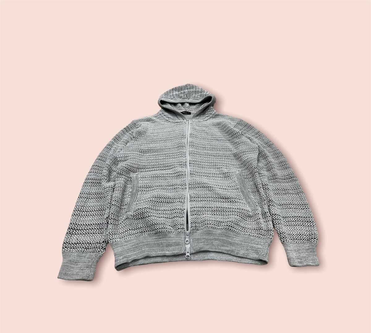 Aran Isles Knitwear × Comme Ca Ism × Vintage RARE DESIGN DOUBLE KNITTED CROCHET MESH LAYER HOODED JACKET Size US M / EU 48-50 / 2 - 11 Thumbnail