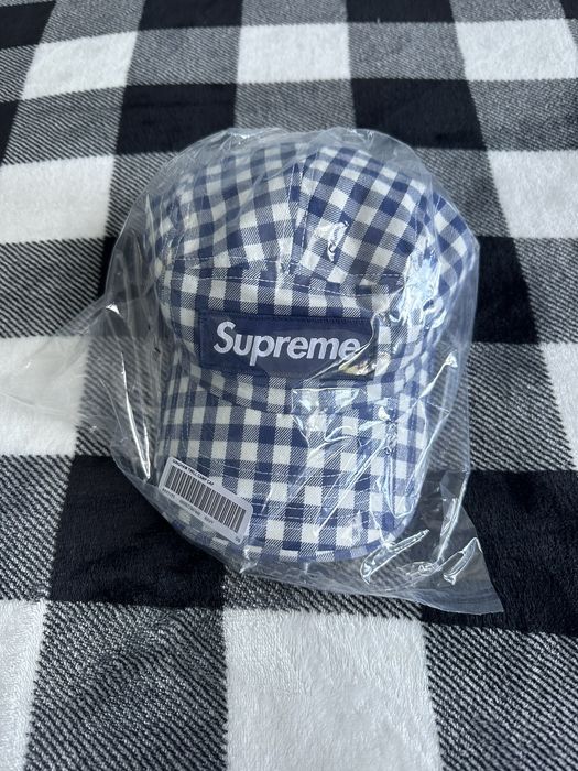 Supreme Supreme Gingham Twill Camp Cap Navy New! | Grailed