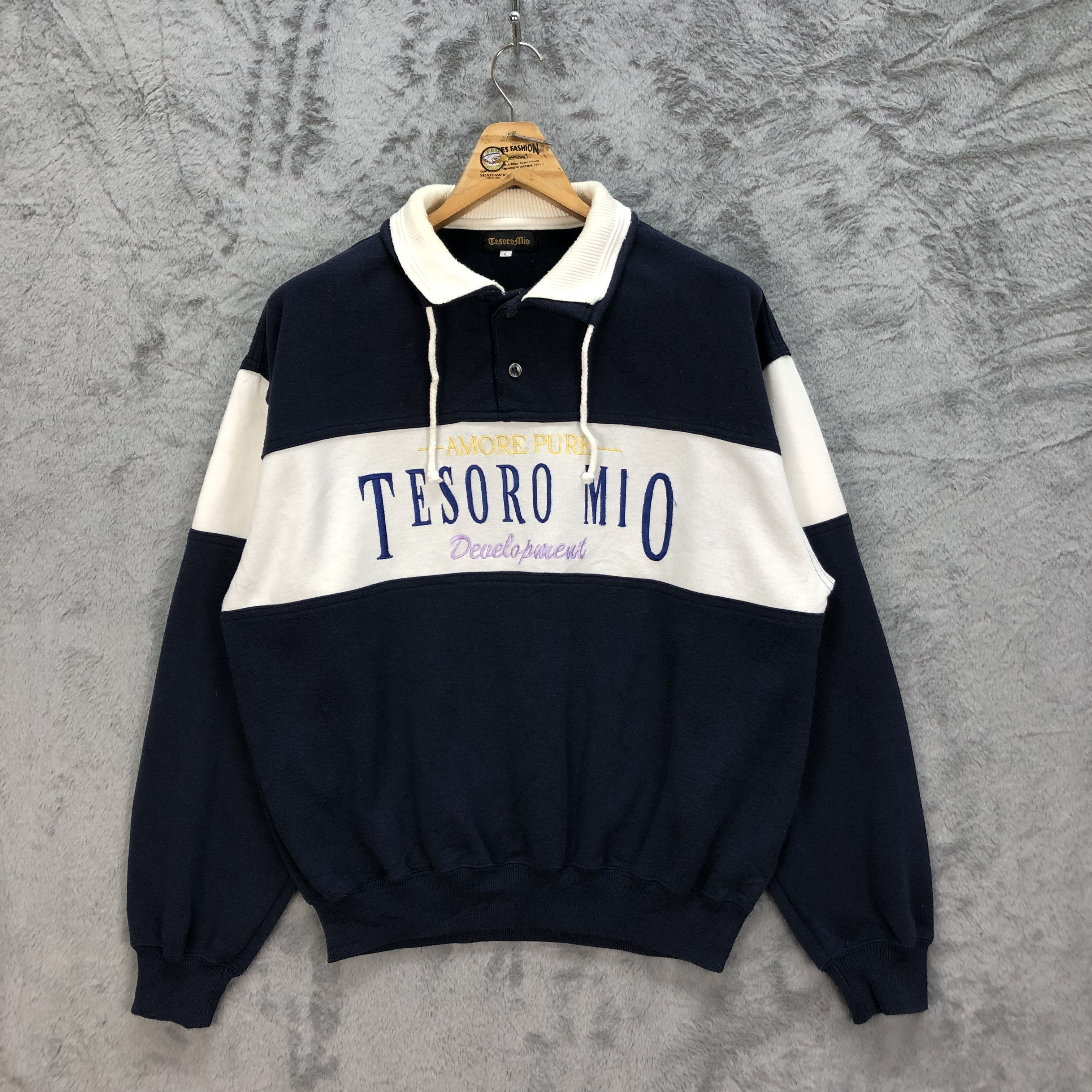 Japanese Brand TESORO MIO Big Logo Colorblock Sweatshirts #5037-26 Size US L / EU 52-54 / 3 - 1 Thumbnail