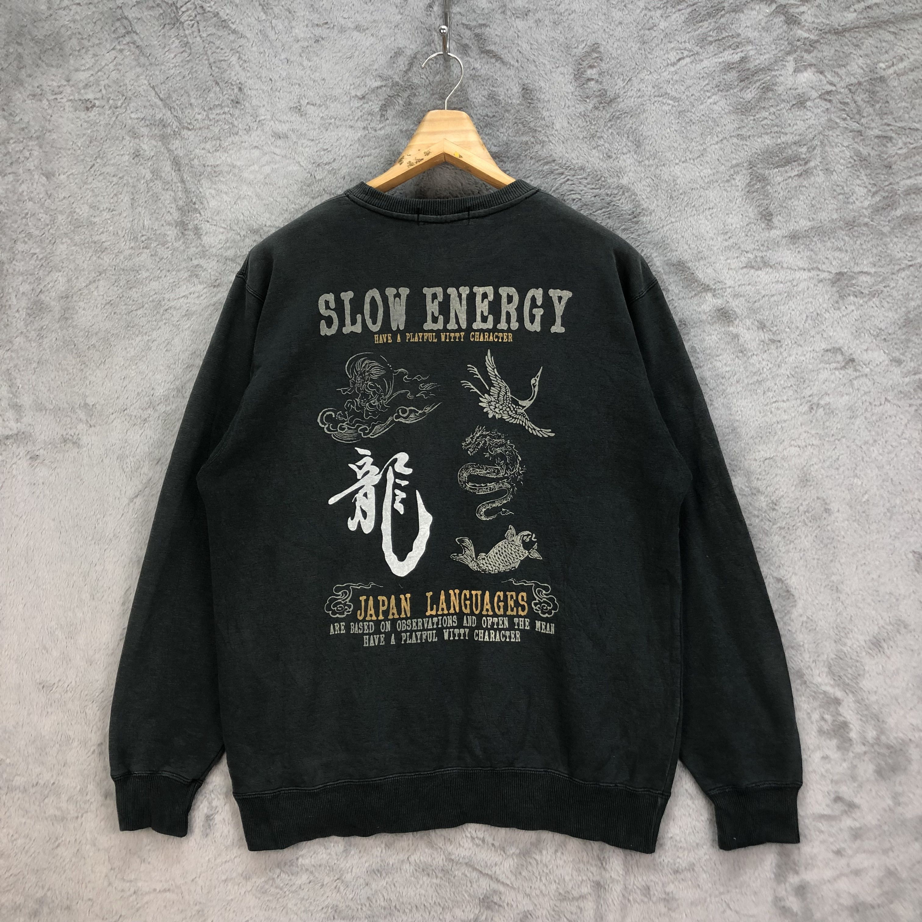 image of Vintage Japanesed Slow Energery Printed Sweatshirts 5120-175 in Faded Black, Men's (Size Medium)