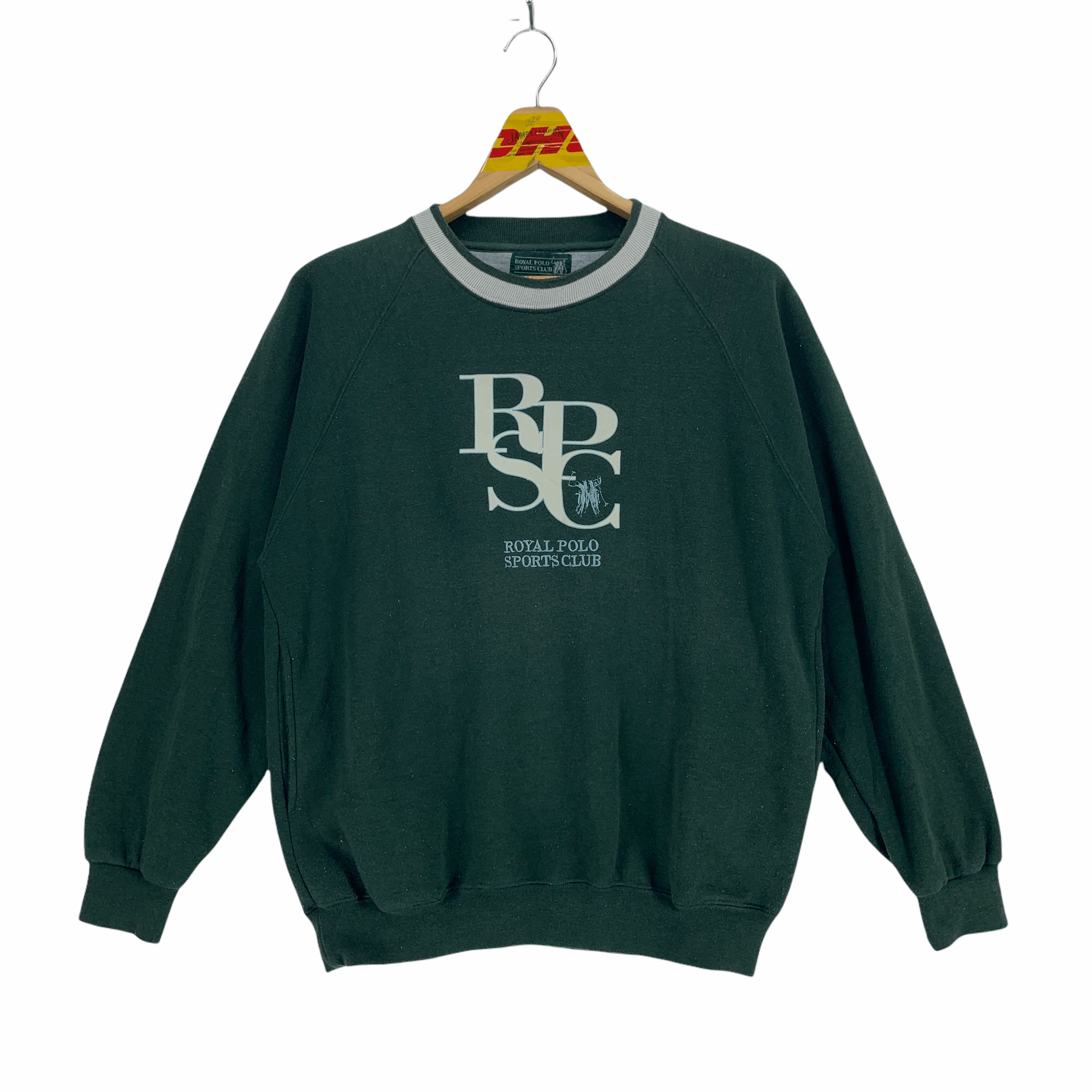 image of Vintage Royal Polo Sports Club Big Logo Pocket Sweatshirt 3175-56 in Green, Men's (Size Large)