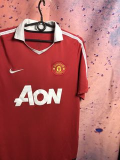 Manchester United Aon Nike Men’s Blue Black Striped Football Jersey Size L  READ