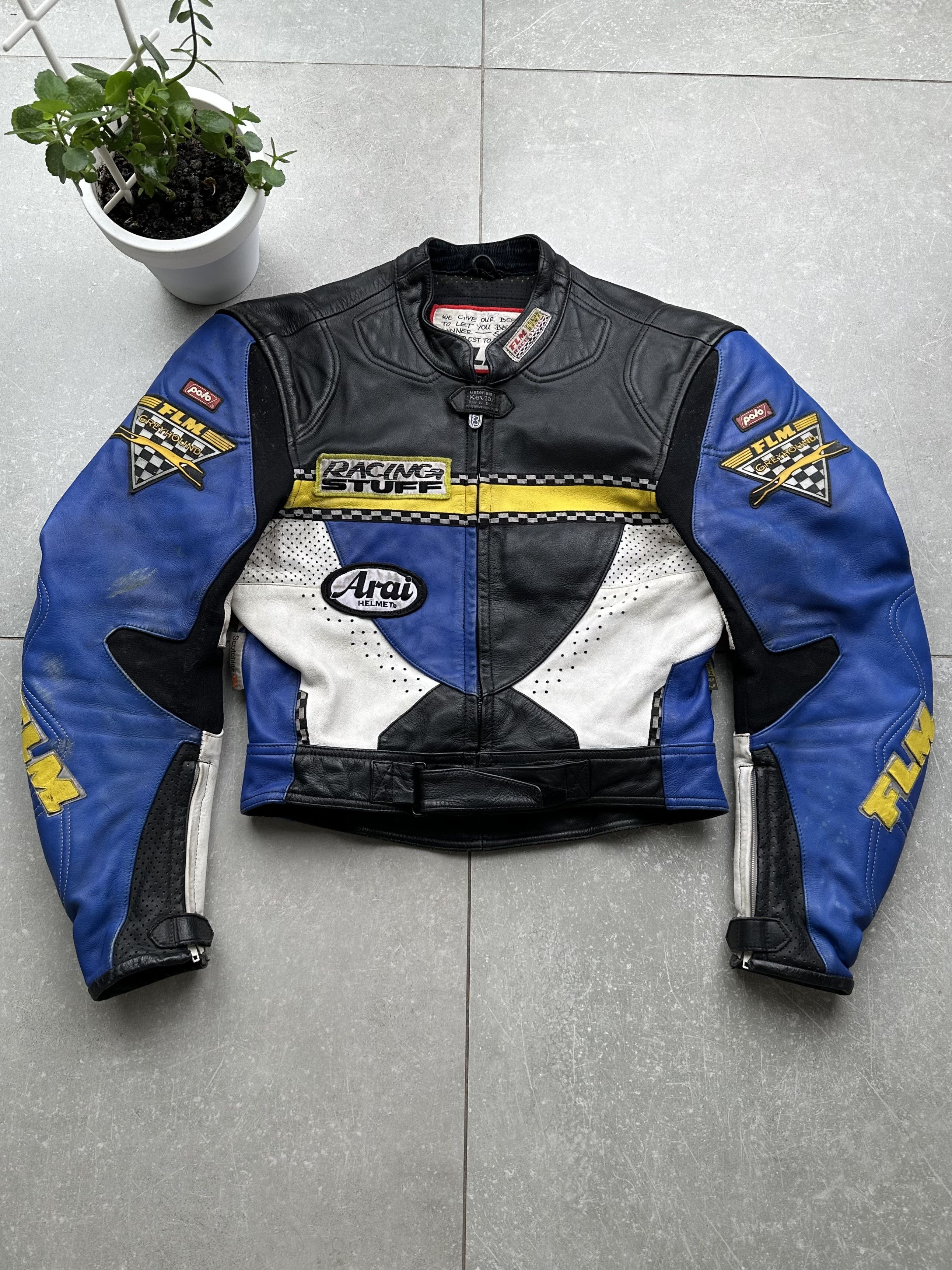 image of Formula Uno x Moto Vintage Amazing Racing Biker Leather Jacket, Men's (Size Small)