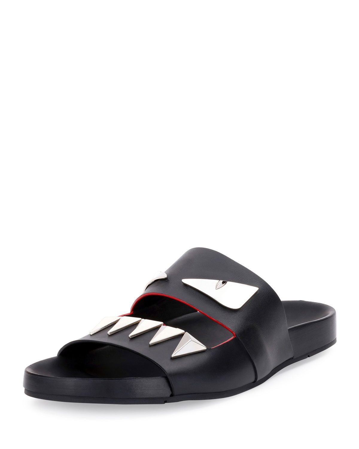 Fendi Fendi Monster Metal Double-Strap Slide, Black Size US 9 / EU 42 - 1 Thumbnail