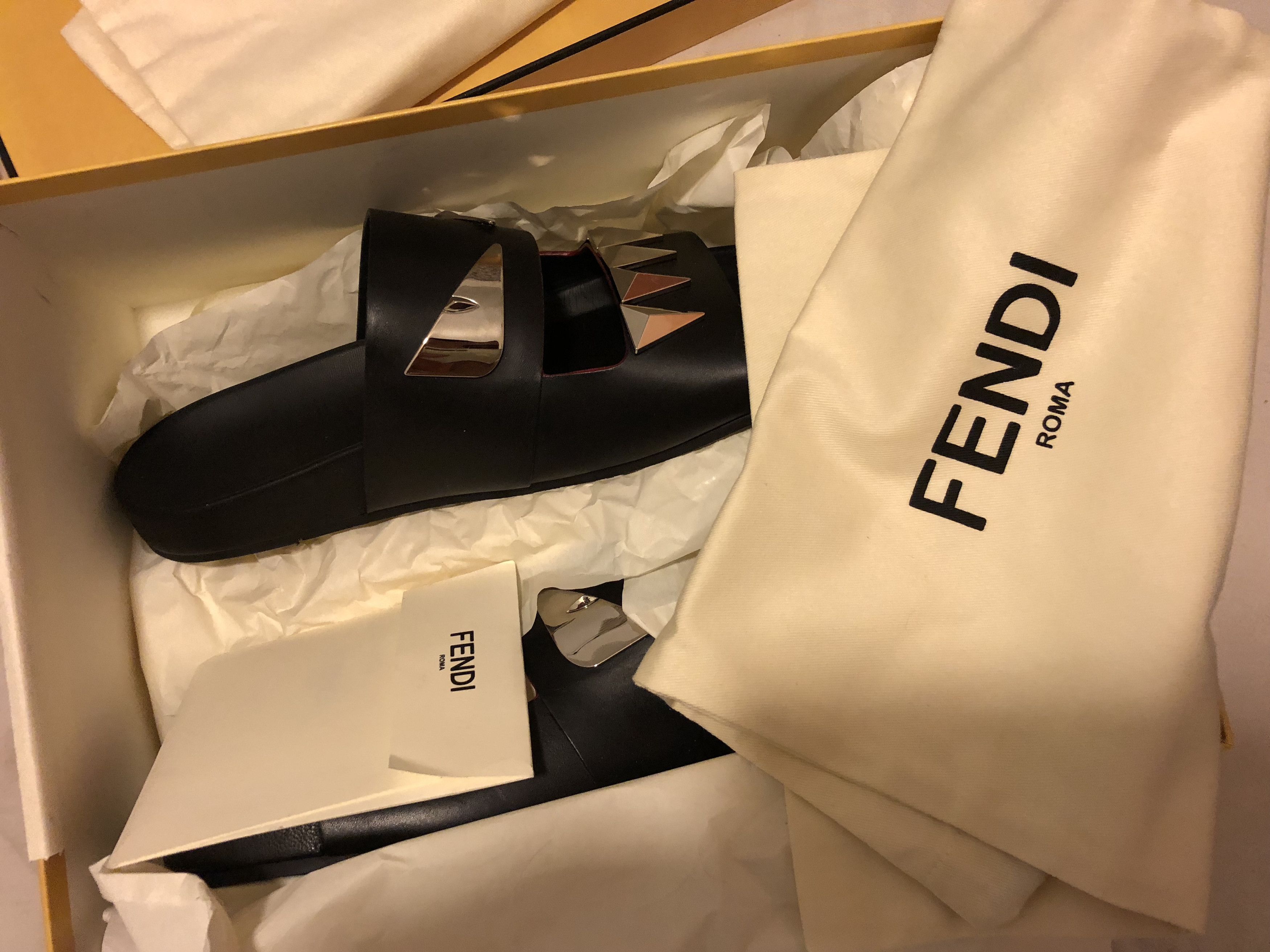 Fendi Fendi Monster Metal Double-Strap Slide, Black Size US 9 / EU 42 - 8 Thumbnail
