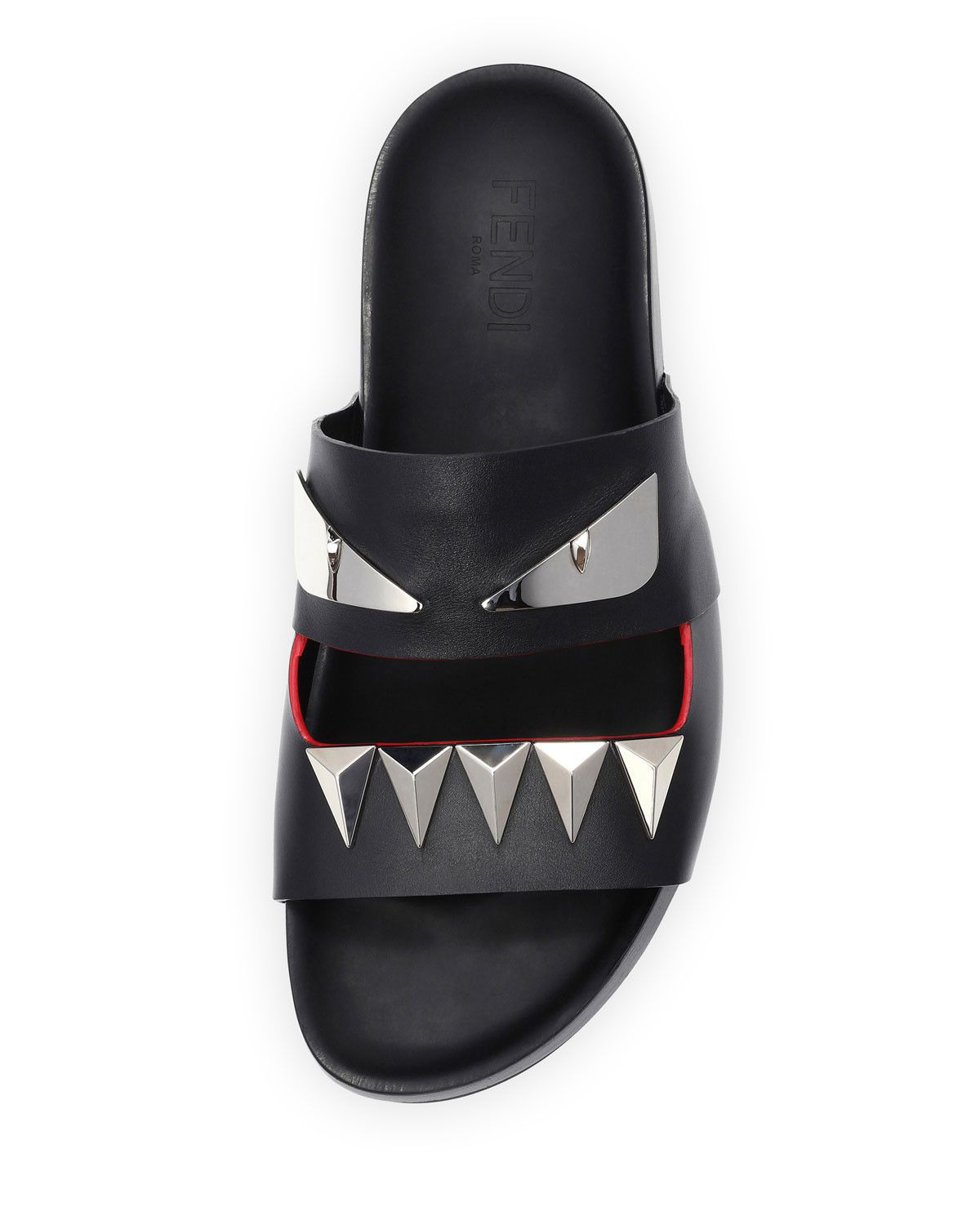 Fendi Fendi Monster Metal Double-Strap Slide, Black Size US 9 / EU 42 - 6 Thumbnail
