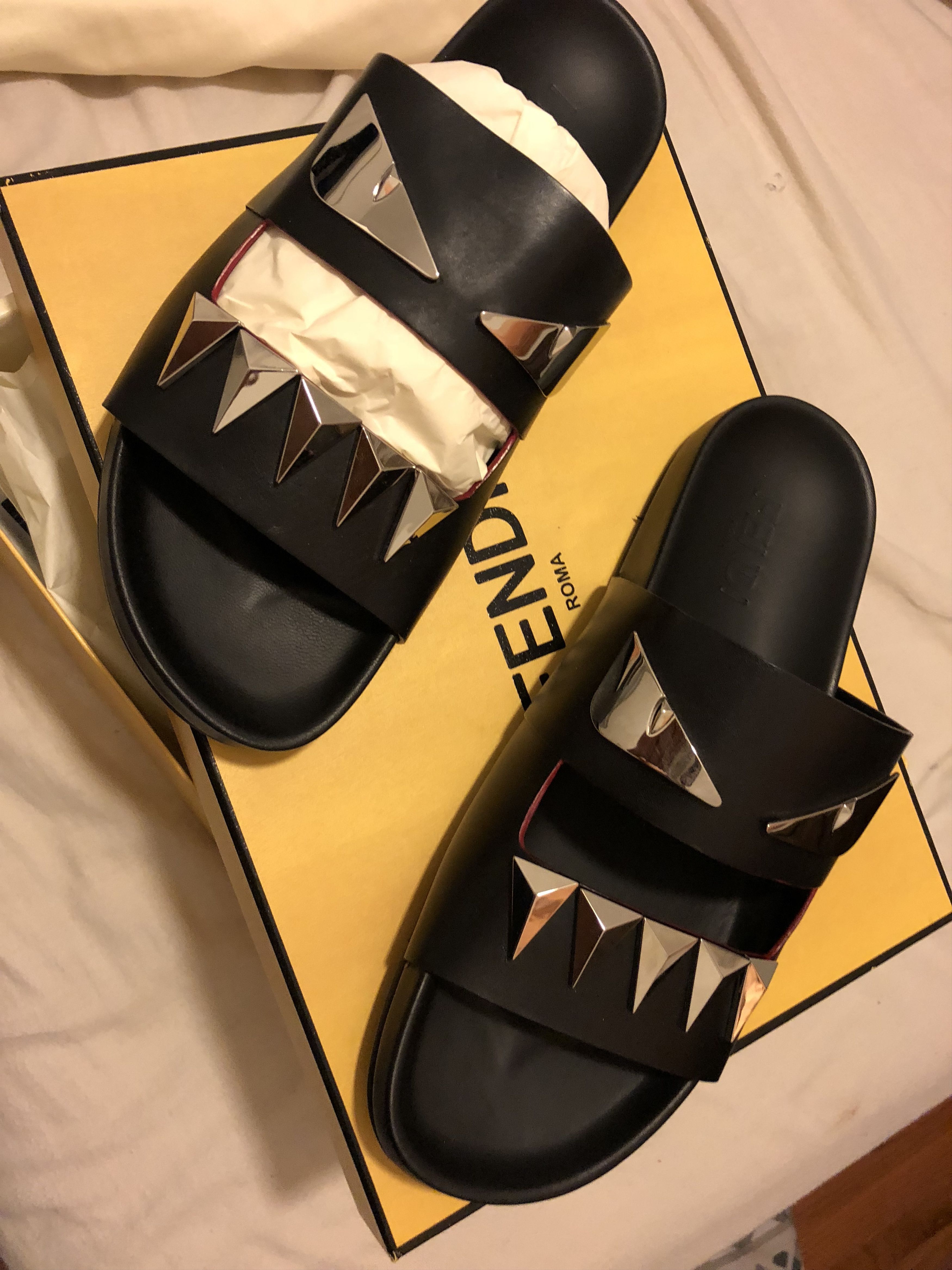 Fendi Fendi Monster Metal Double-Strap Slide, Black Size US 9 / EU 42 - 5 Thumbnail