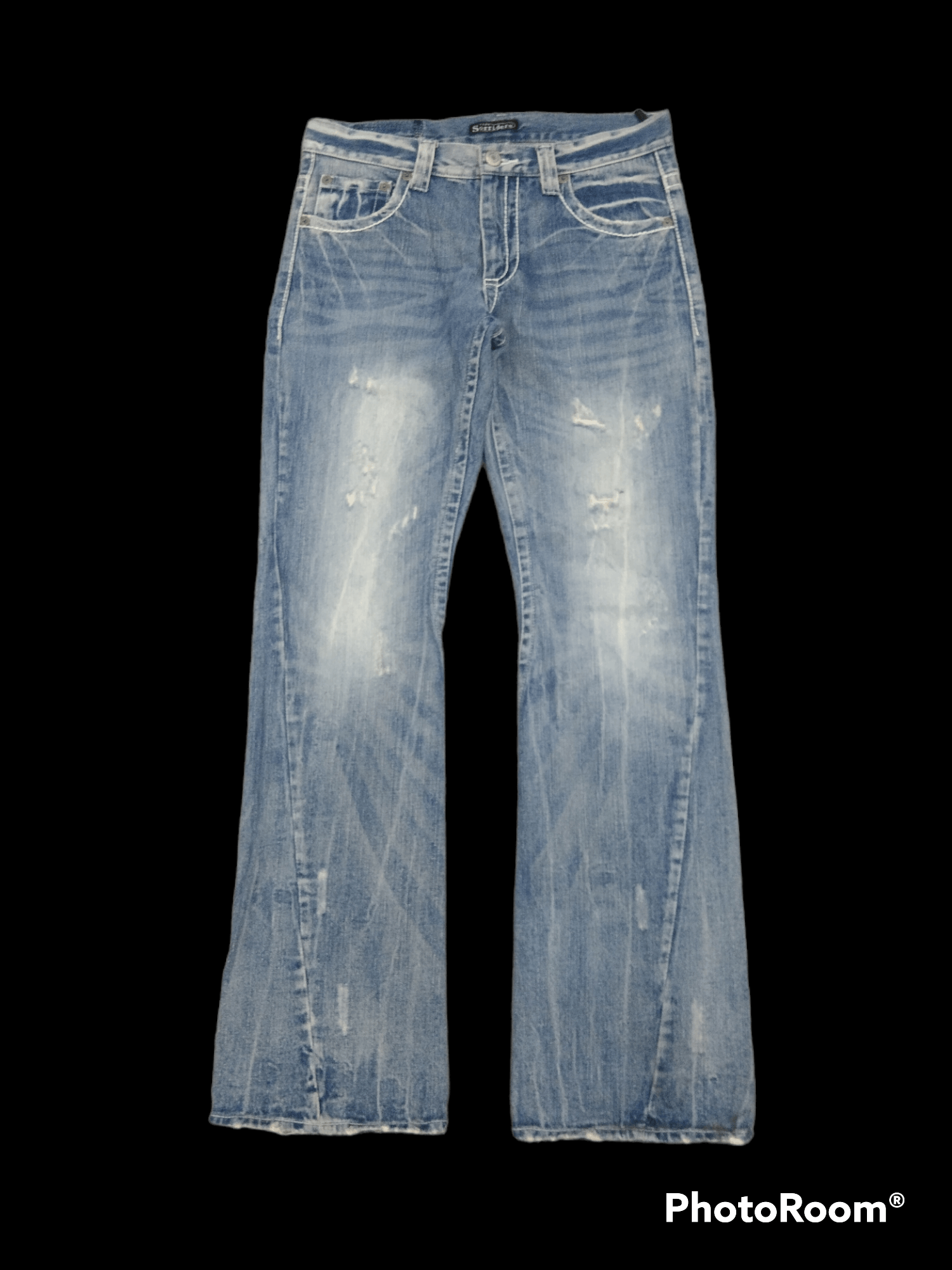 image of Distressed Denim x Hype Flaredistressed Riped Twist Sorridere Denim Pants in Blue Distressed (Size 