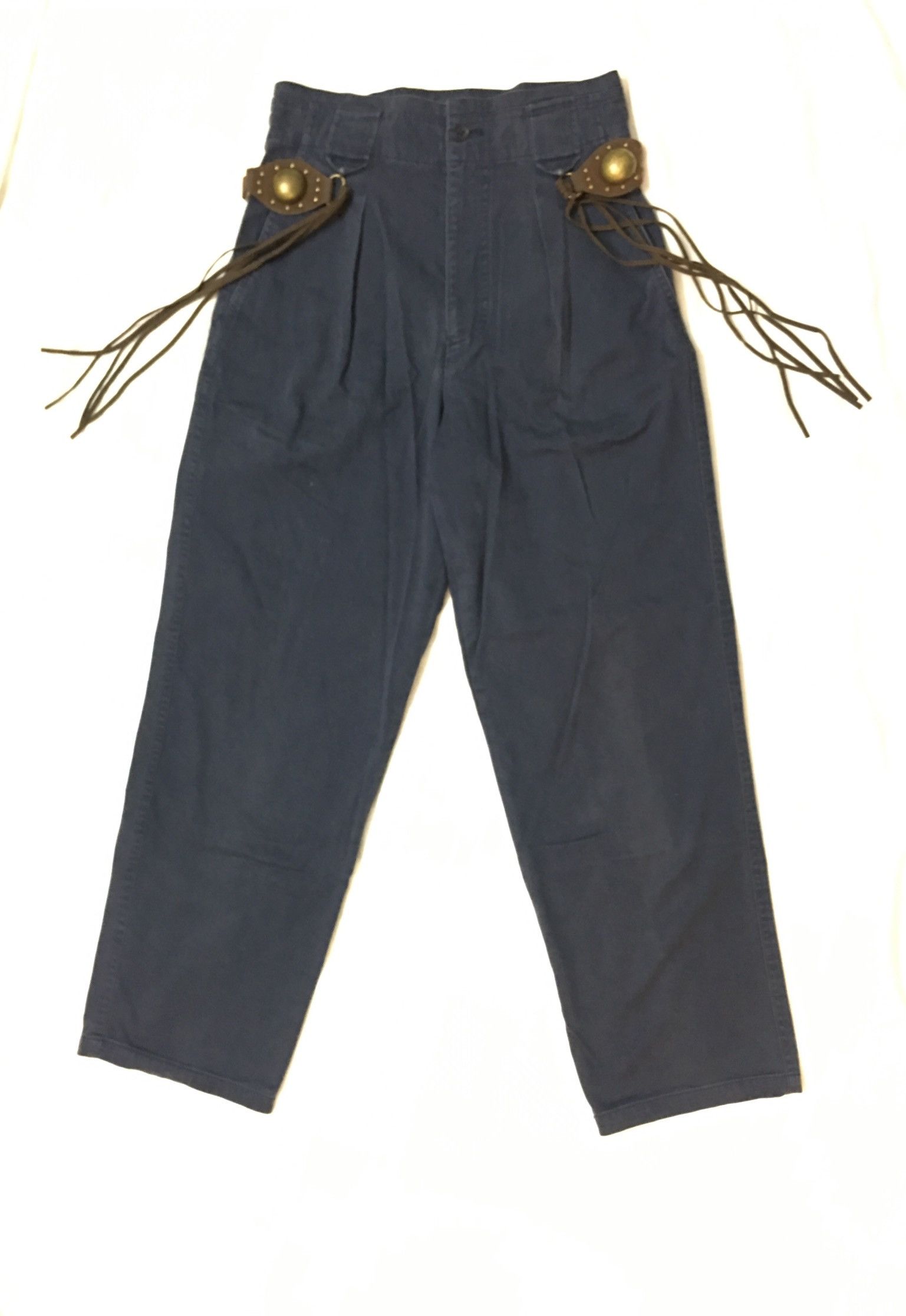 image of Vintage Issey Miyake Pant With Leather Accessories in Blue, Men's (Size 29)