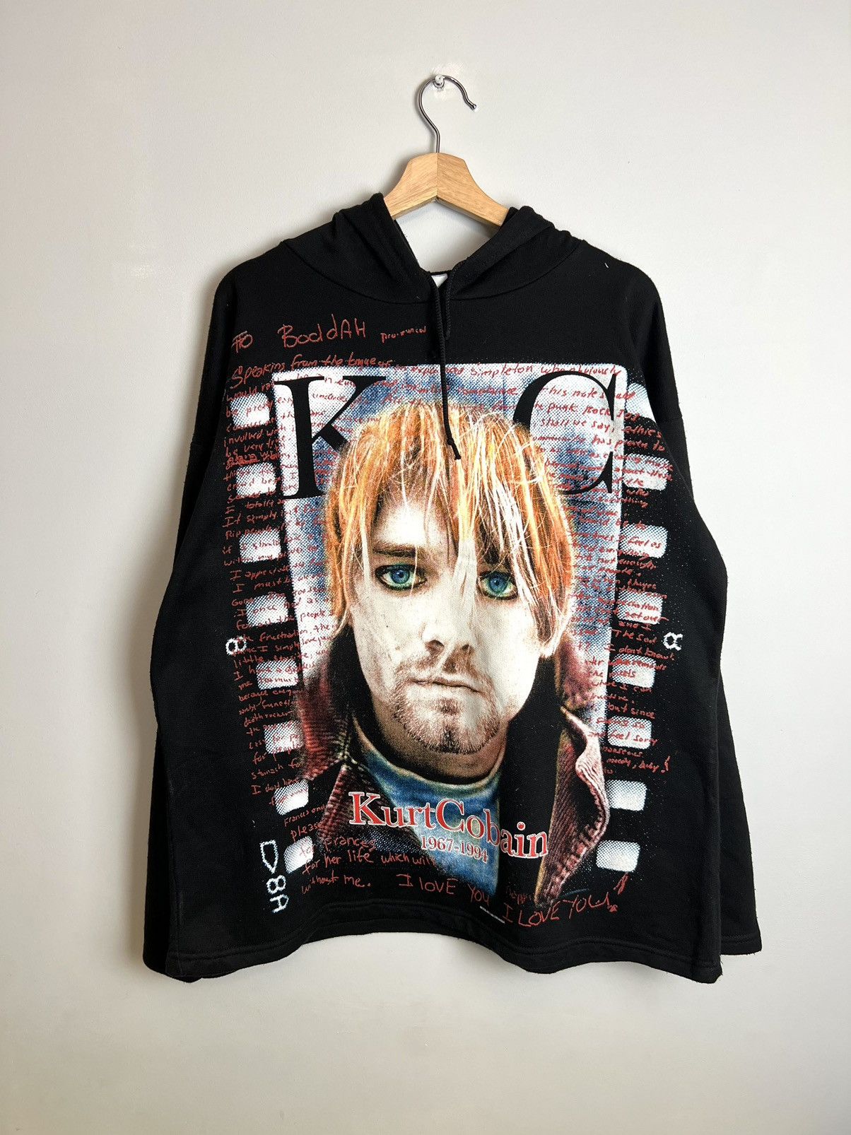 image of Band Tees x Kurt Cobain Vintage Kurt Cobain Nirvana Hoodie Grunge Band Hype 90's in Black (Size XL)