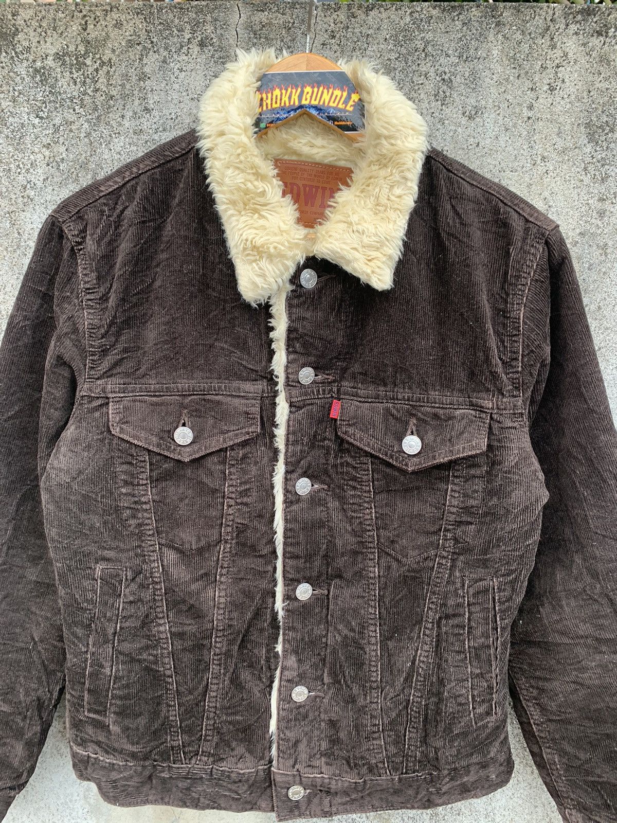 Edwin × Japanese Brand VINTAGE EDWIN COLDUROY TRUCKER JACKET FAUX FUR LINING Size US M / EU 48-50 / 2 - 3 Thumbnail