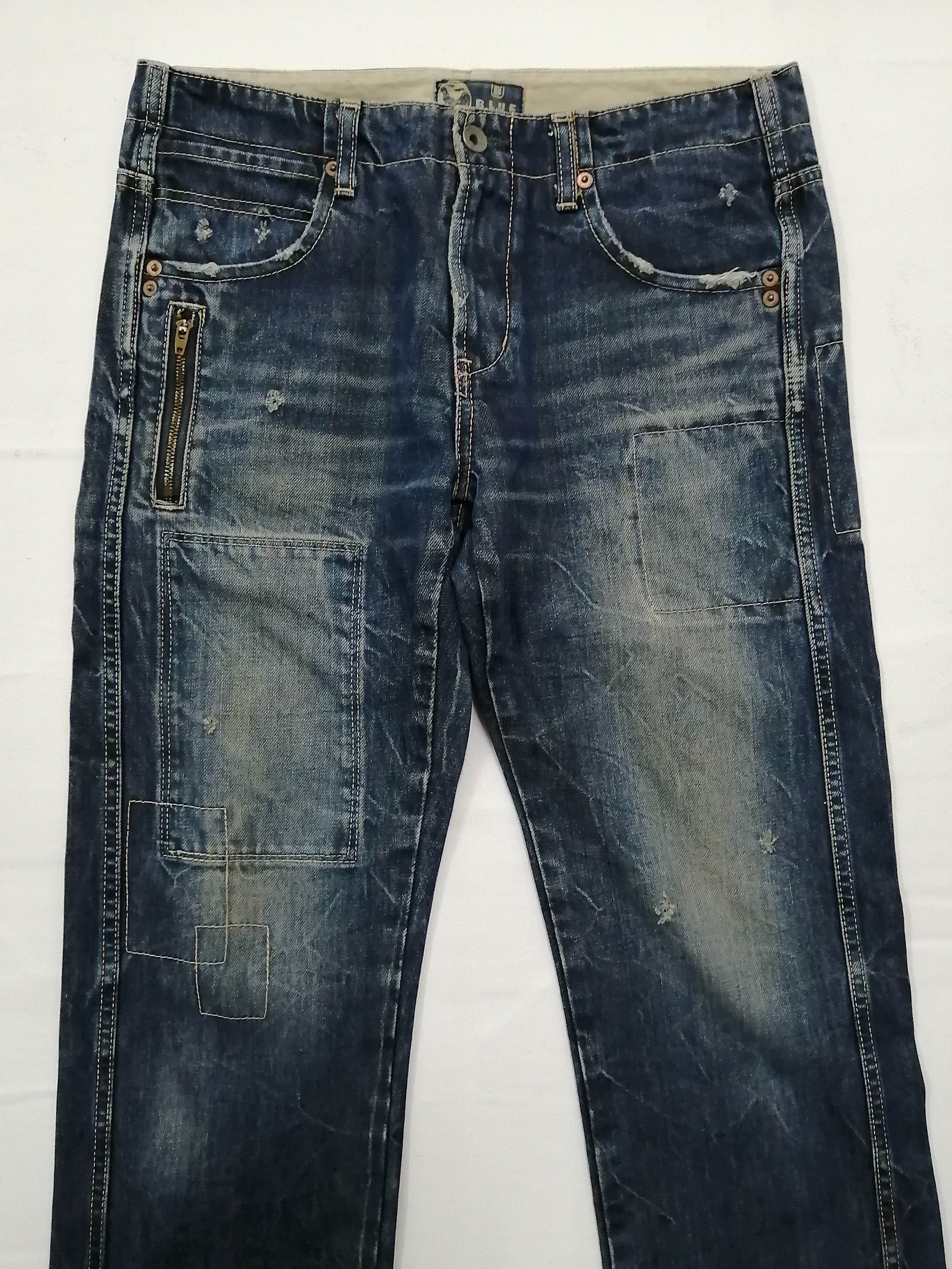 Japanese Brand Blue Blue Japan Zipper Style Design Distressed Jeans Size US 31 - 8 Thumbnail
