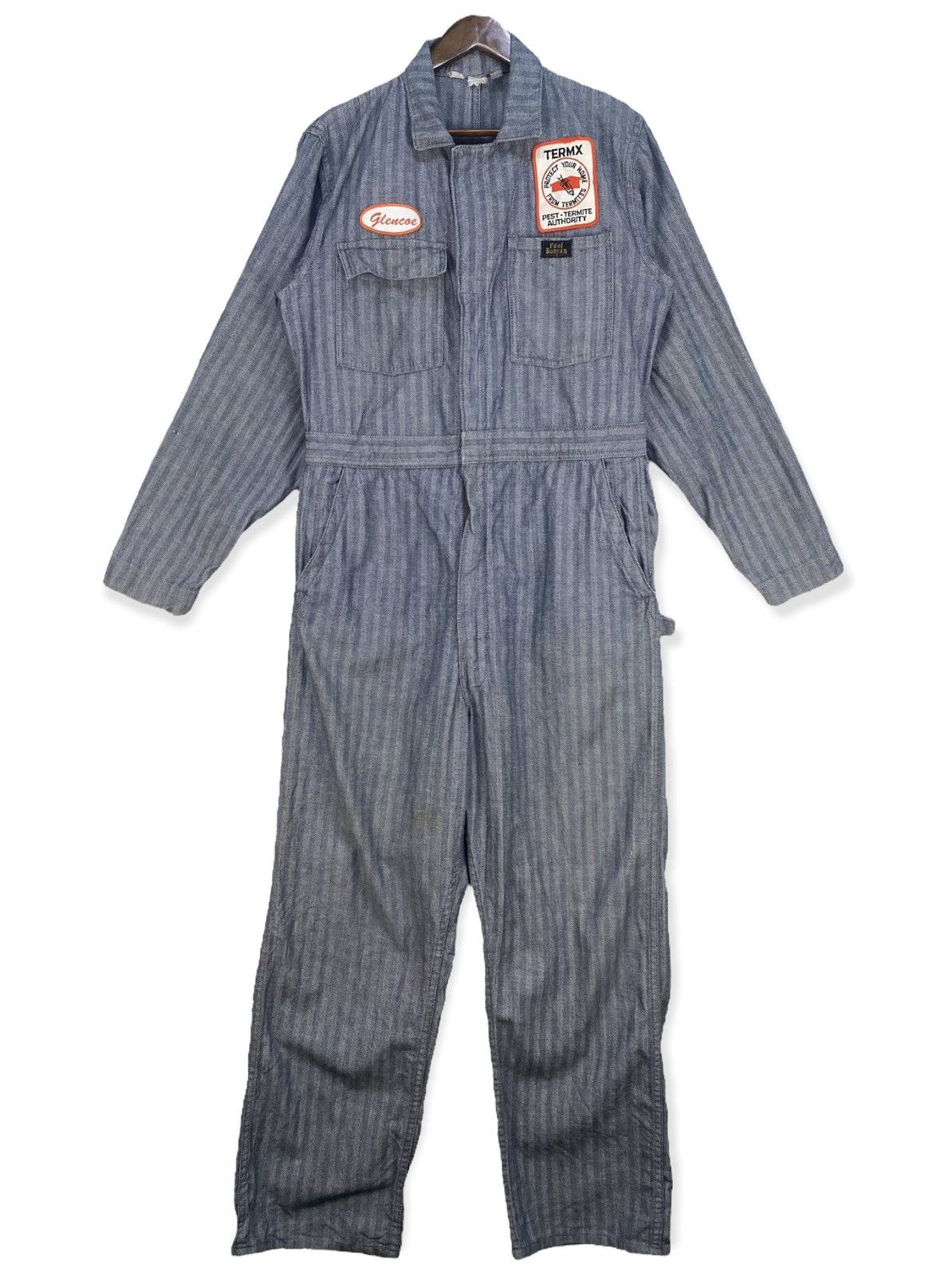 Vintage Vintage 70s Paul Bunyan Denim Herringbone Work Jumpsuit Size US M / EU 48-50 / 2 - 1 Thumbnail