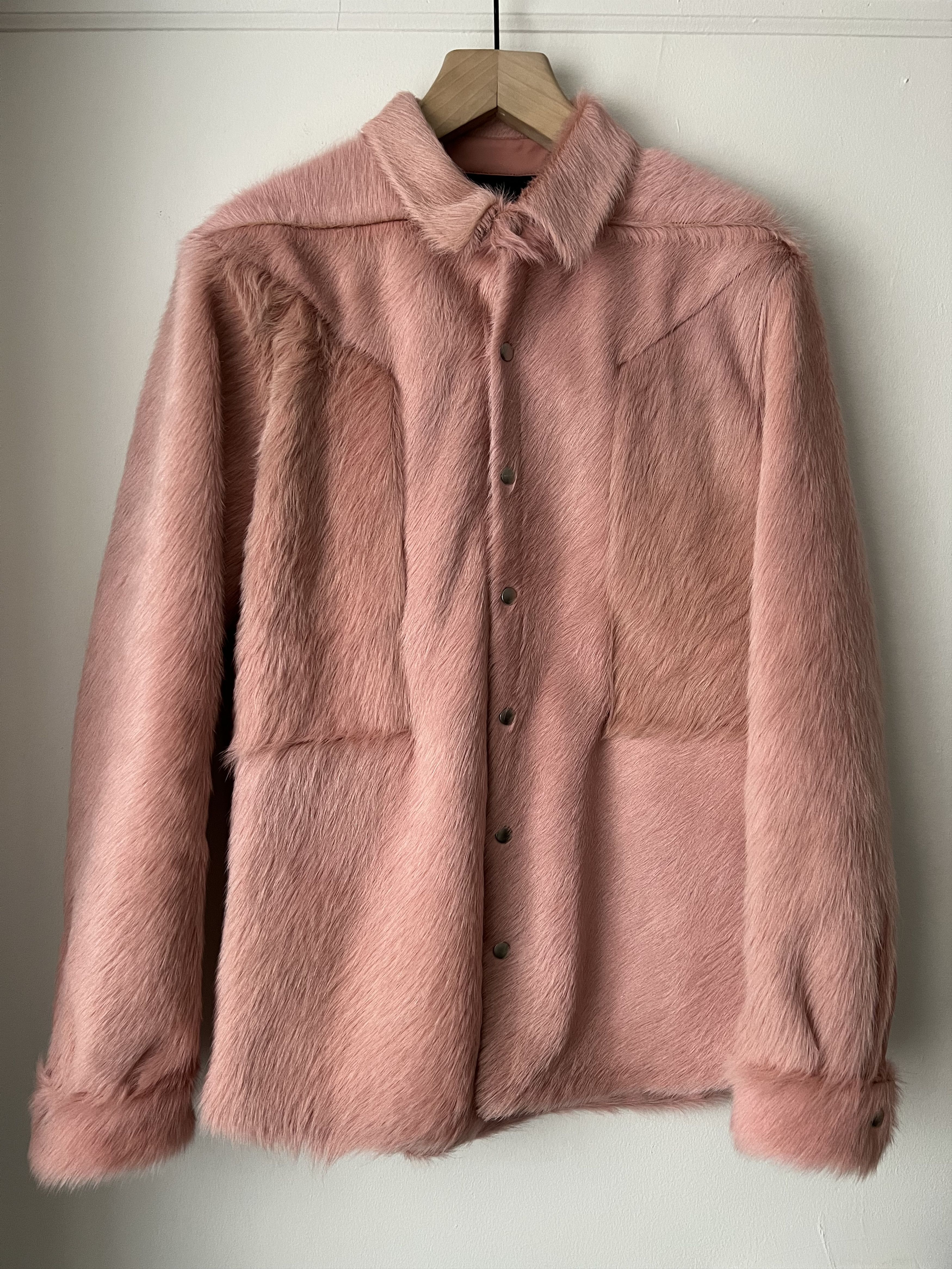 image of Rick Owens Fw22 Pink Fur Overshirt in Dirty Pink, Men's (Size Large)