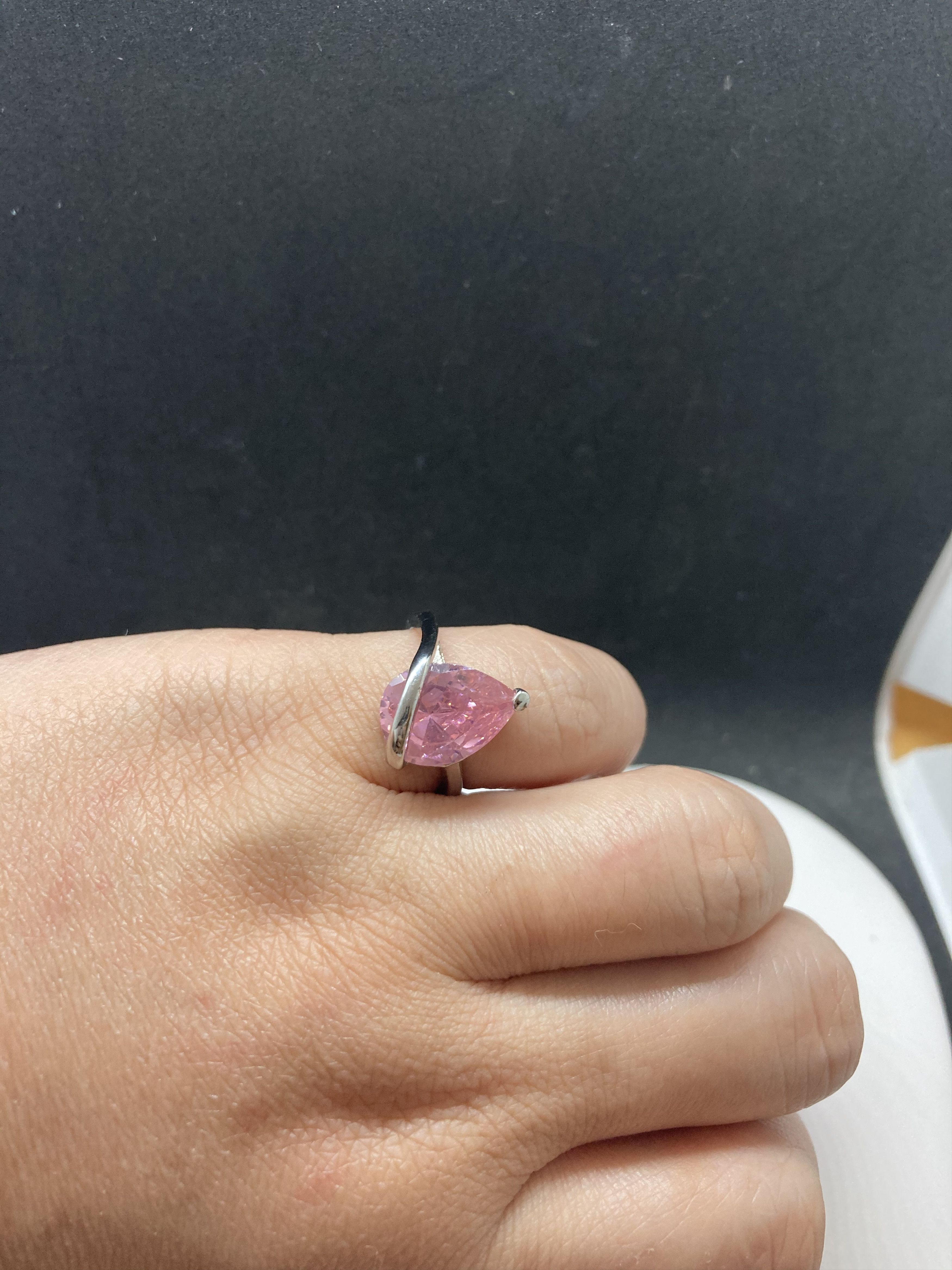 Jewelry Pink CZ Tibetan Silver Ring - Size 6.75 Size ONE SIZE - 3 Thumbnail