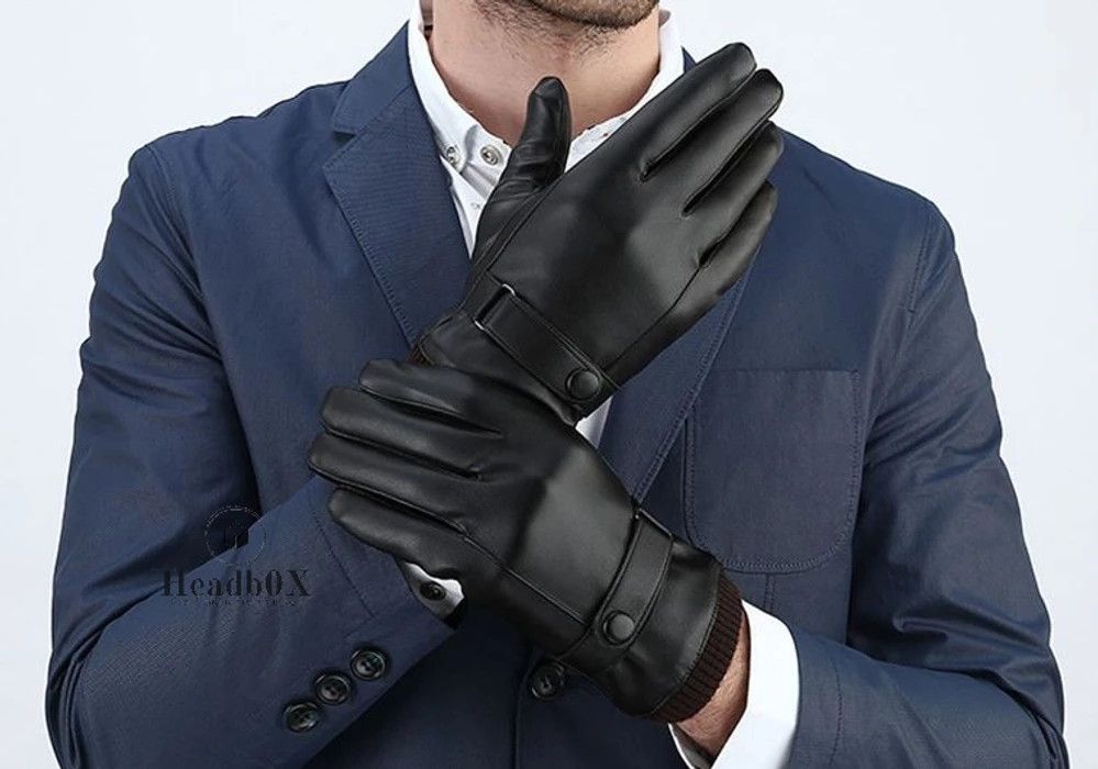 Leather Black Winter PU Leather Gloves Size ONE SIZE - 2 Thumbnail