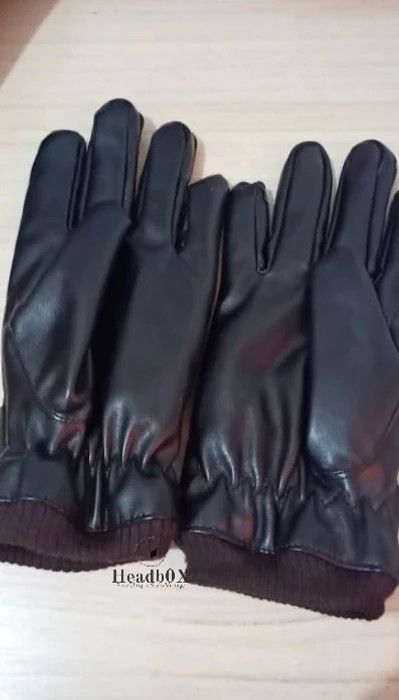 Leather Black Winter PU Leather Gloves Size ONE SIZE - 4 Thumbnail