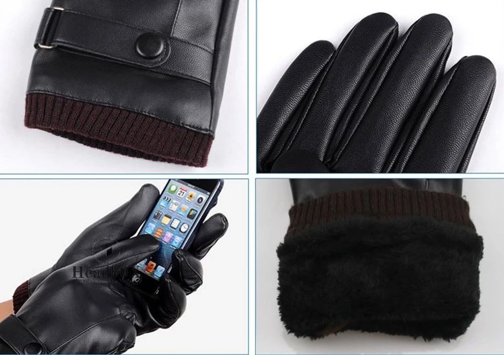 Leather Black Winter PU Leather Gloves Size ONE SIZE - 3 Thumbnail