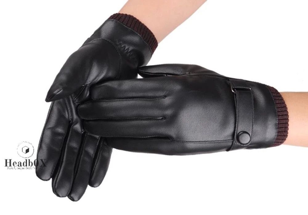 Leather Black Winter PU Leather Gloves Size ONE SIZE - 1 Thumbnail