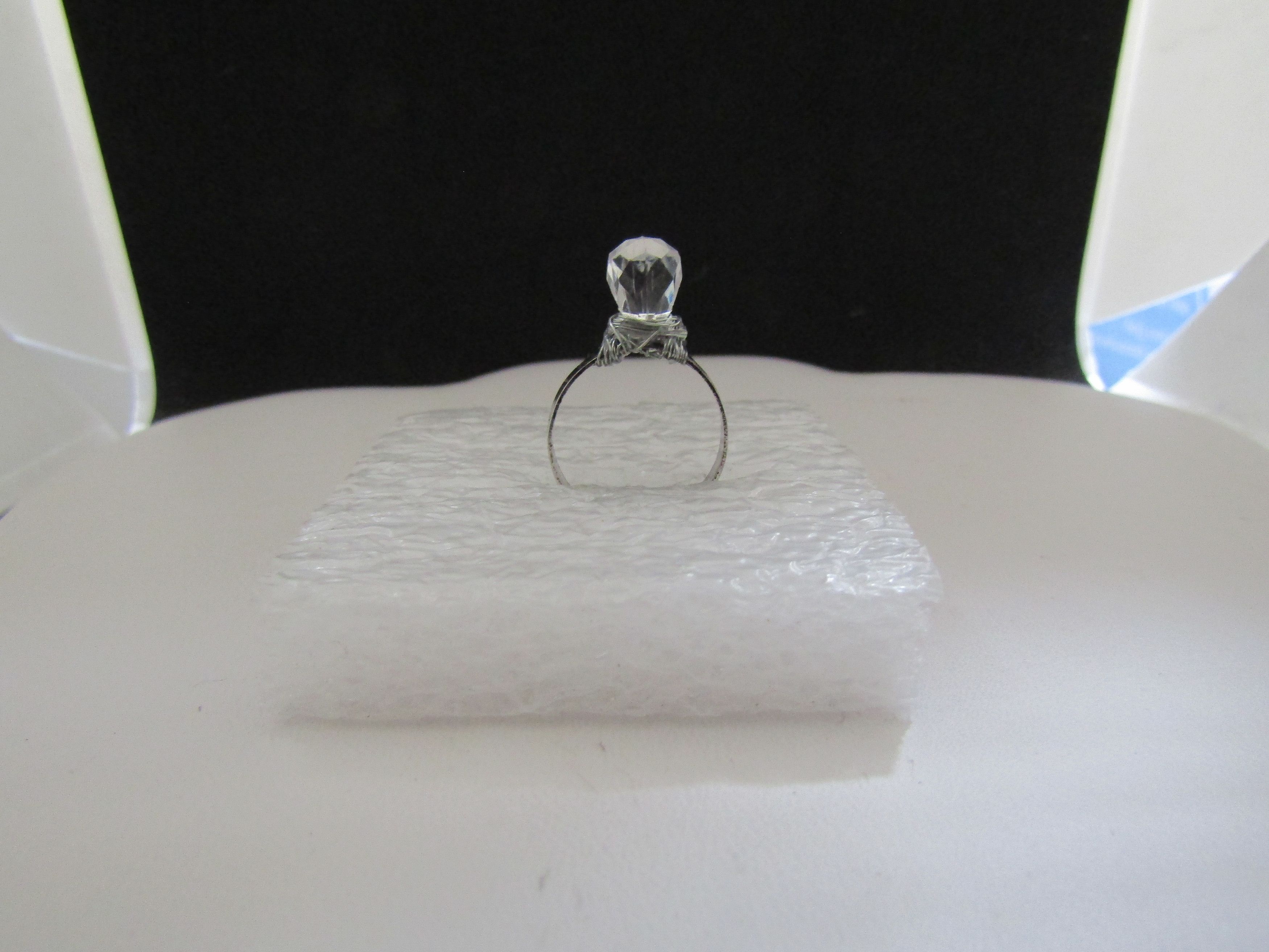 Handmade Clear Crystal Bead Tibetan Silver Ring - Size 5.75 Size ONE SIZE - 2 Thumbnail