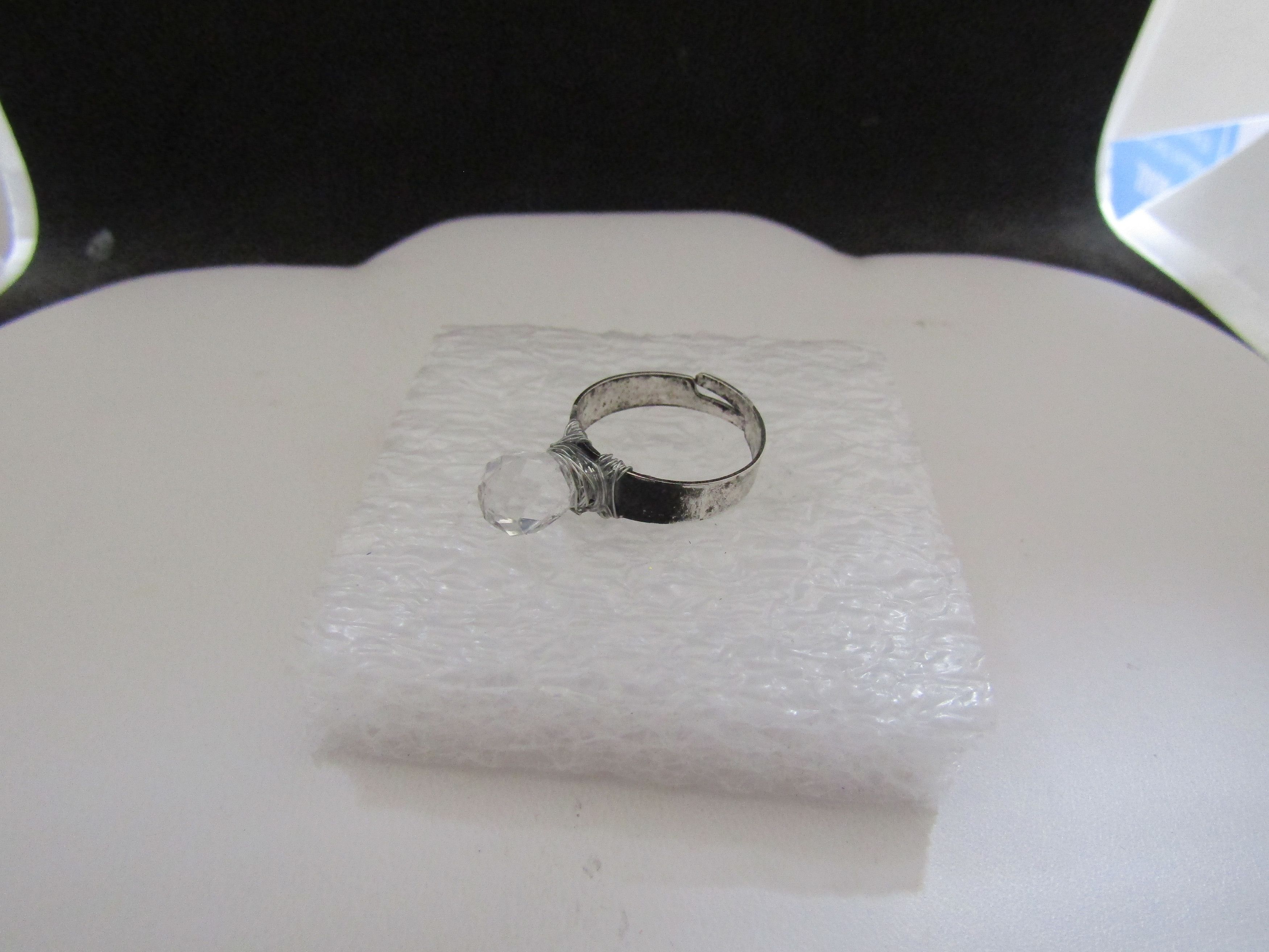 Handmade Clear Crystal Bead Tibetan Silver Ring - Size 5.75 Size ONE SIZE - 3 Thumbnail