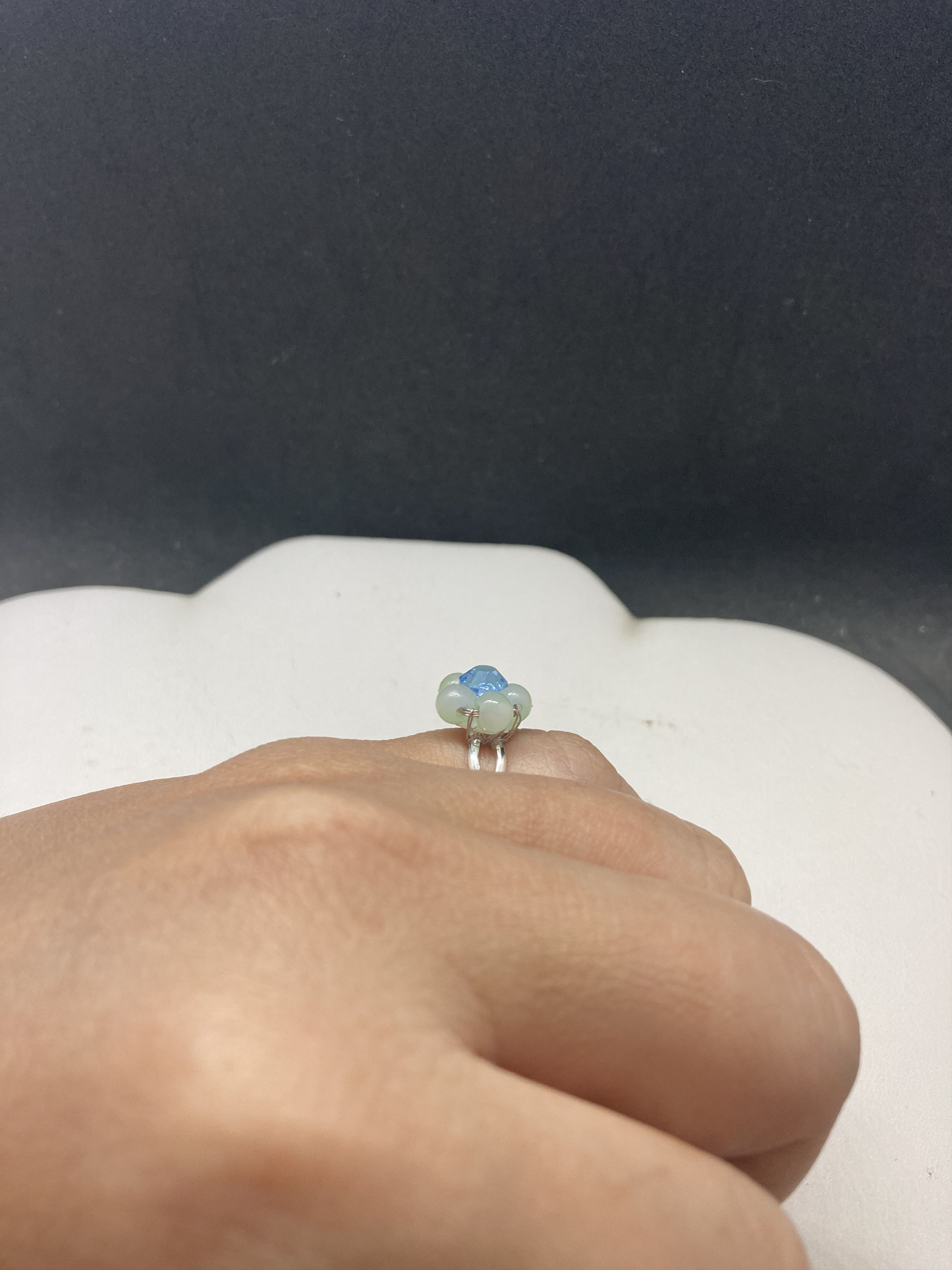 Handmade Blue cz flower stainless steel ring- size 6 Size ONE SIZE - 4 Thumbnail
