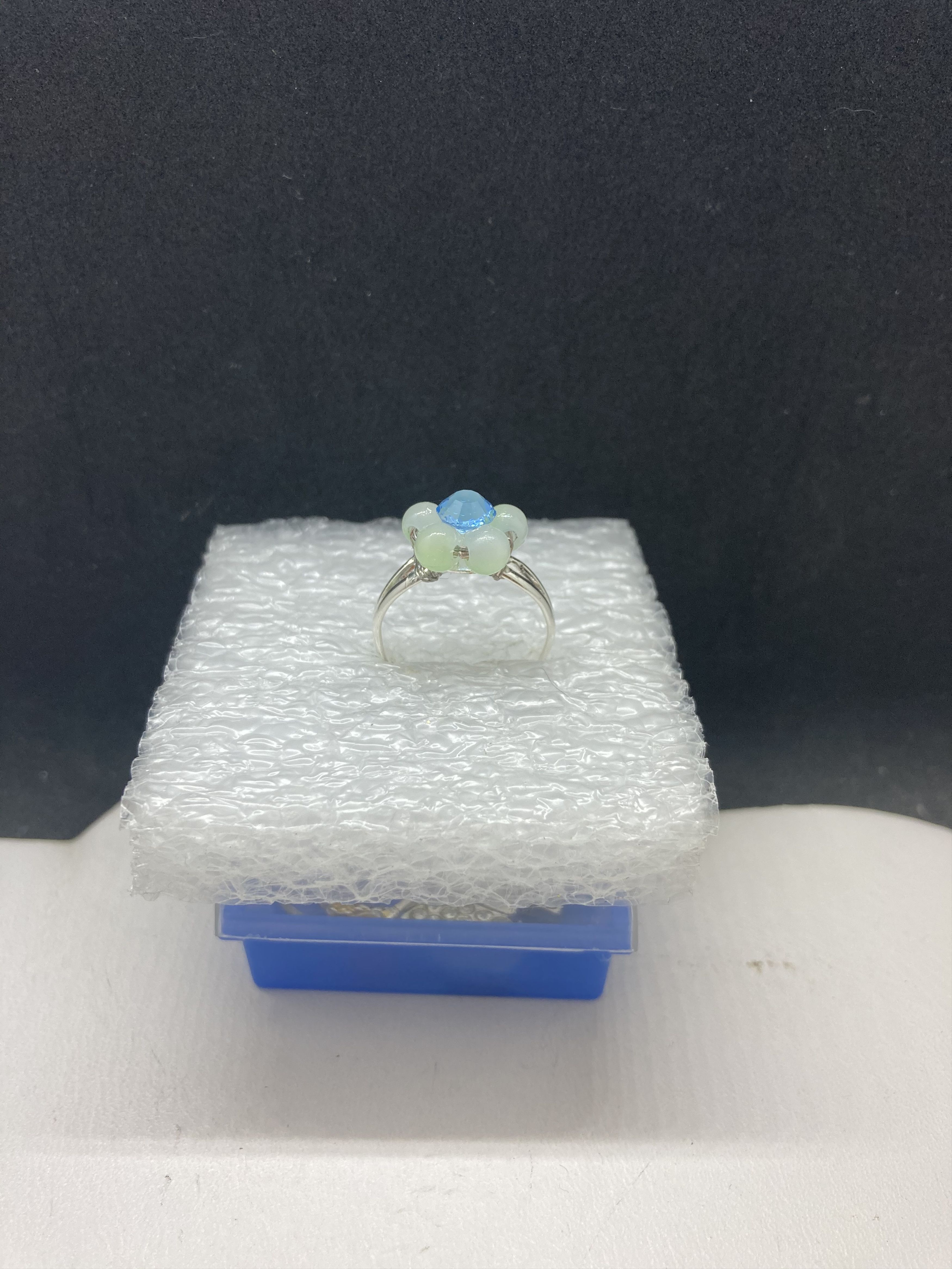 Handmade Blue cz flower stainless steel ring- size 6 Size ONE SIZE - 2 Thumbnail
