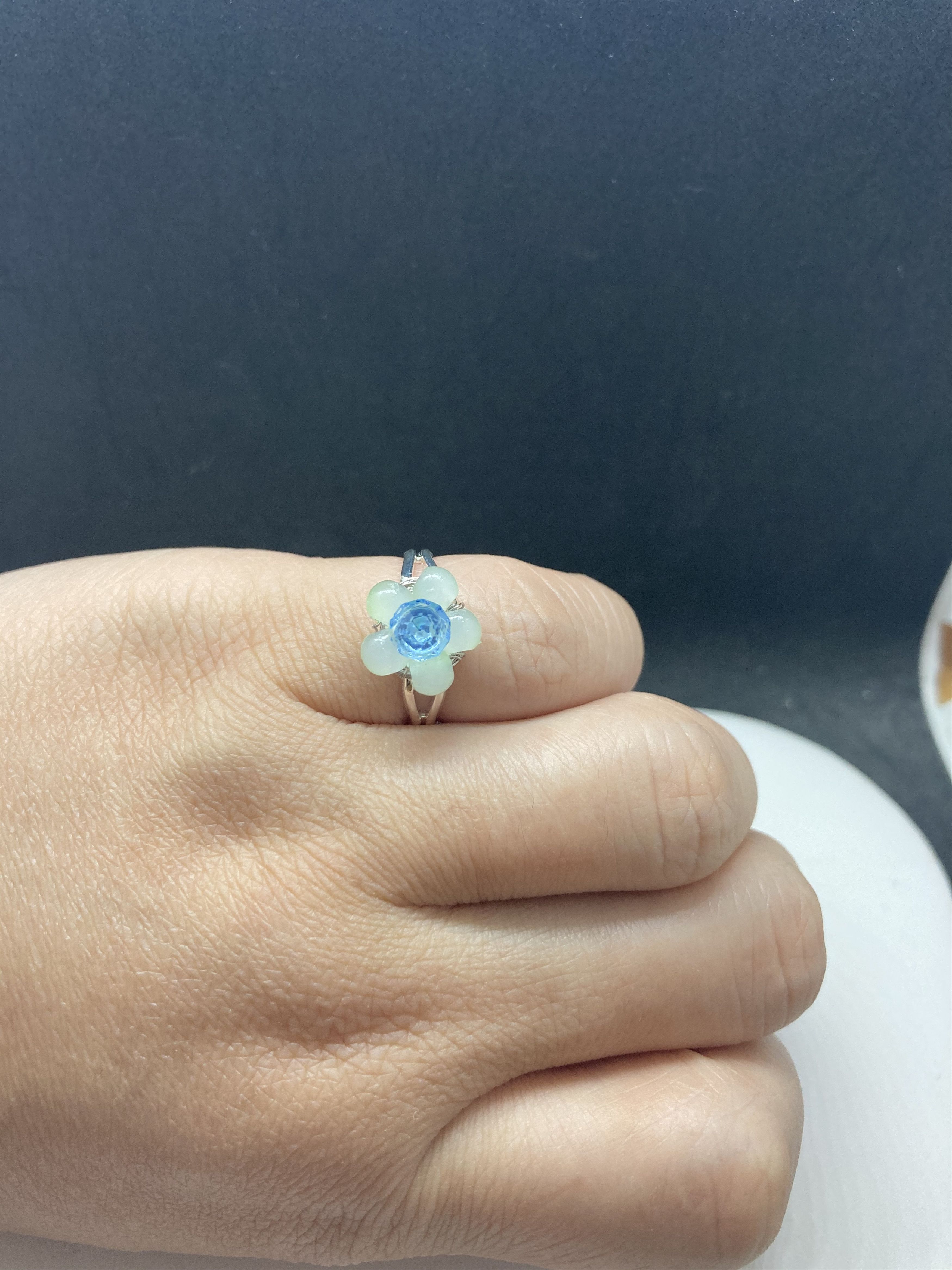 Handmade Blue cz flower stainless steel ring- size 6 Size ONE SIZE - 3 Thumbnail