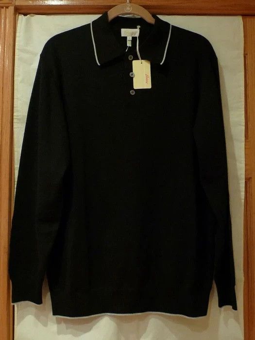 image of Brioni Black Polo Sweather 100%very Fine Wool Italy, Men's (Size Medium)