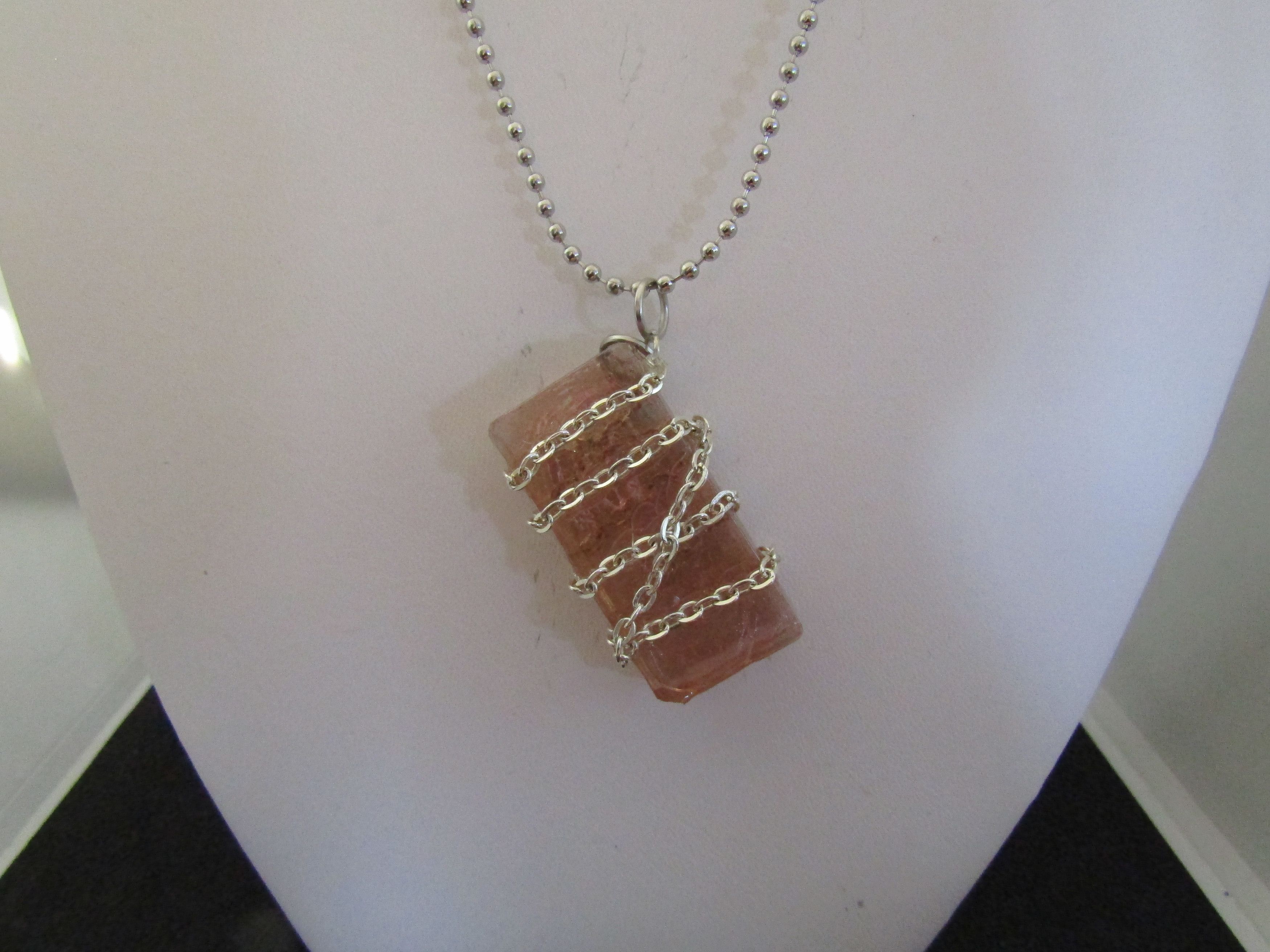 Handmade Orange Glass Bar necklace with Chain Size ONE SIZE - 4 Thumbnail