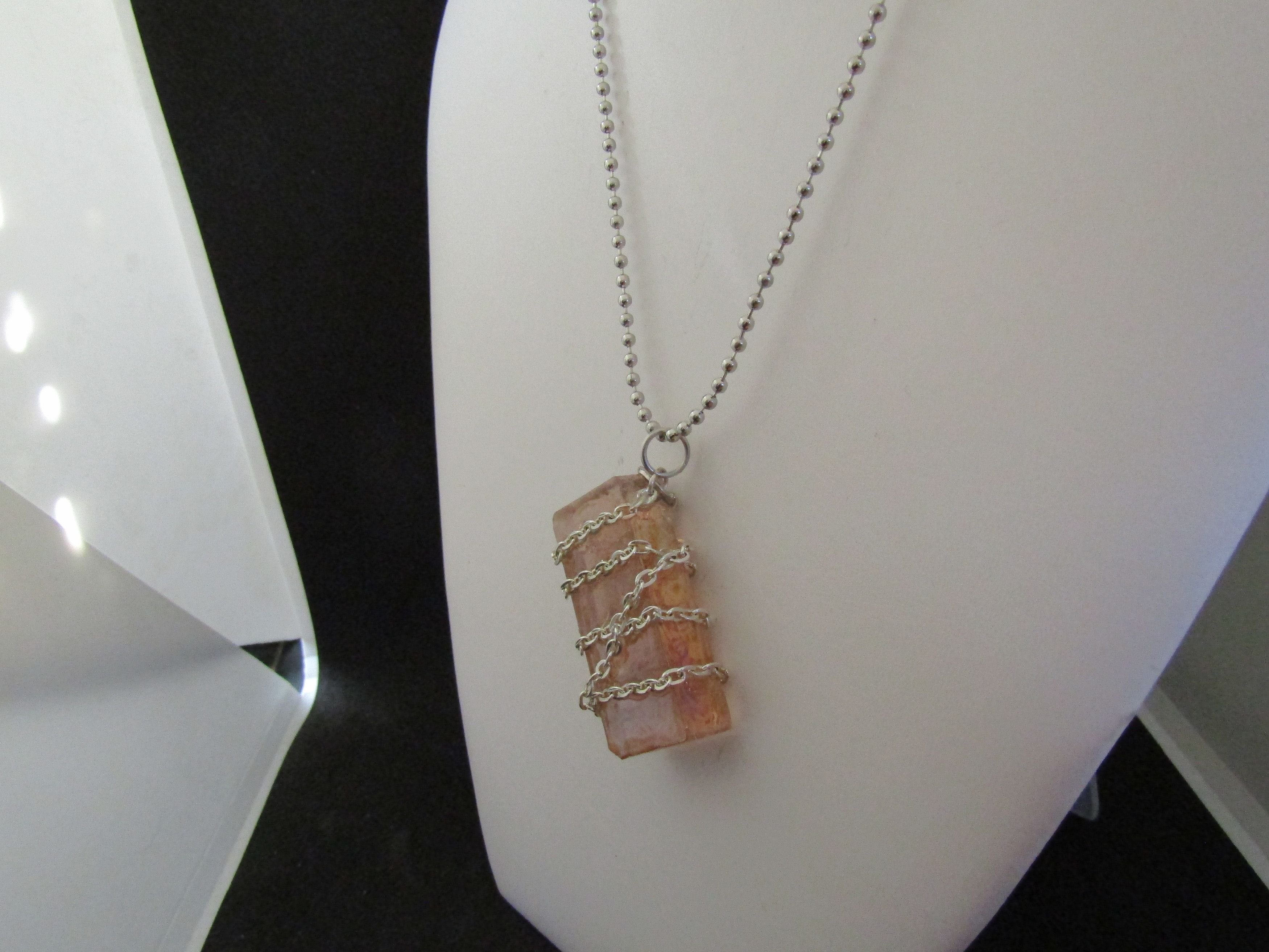 Handmade Orange Glass Bar necklace with Chain Size ONE SIZE - 3 Thumbnail