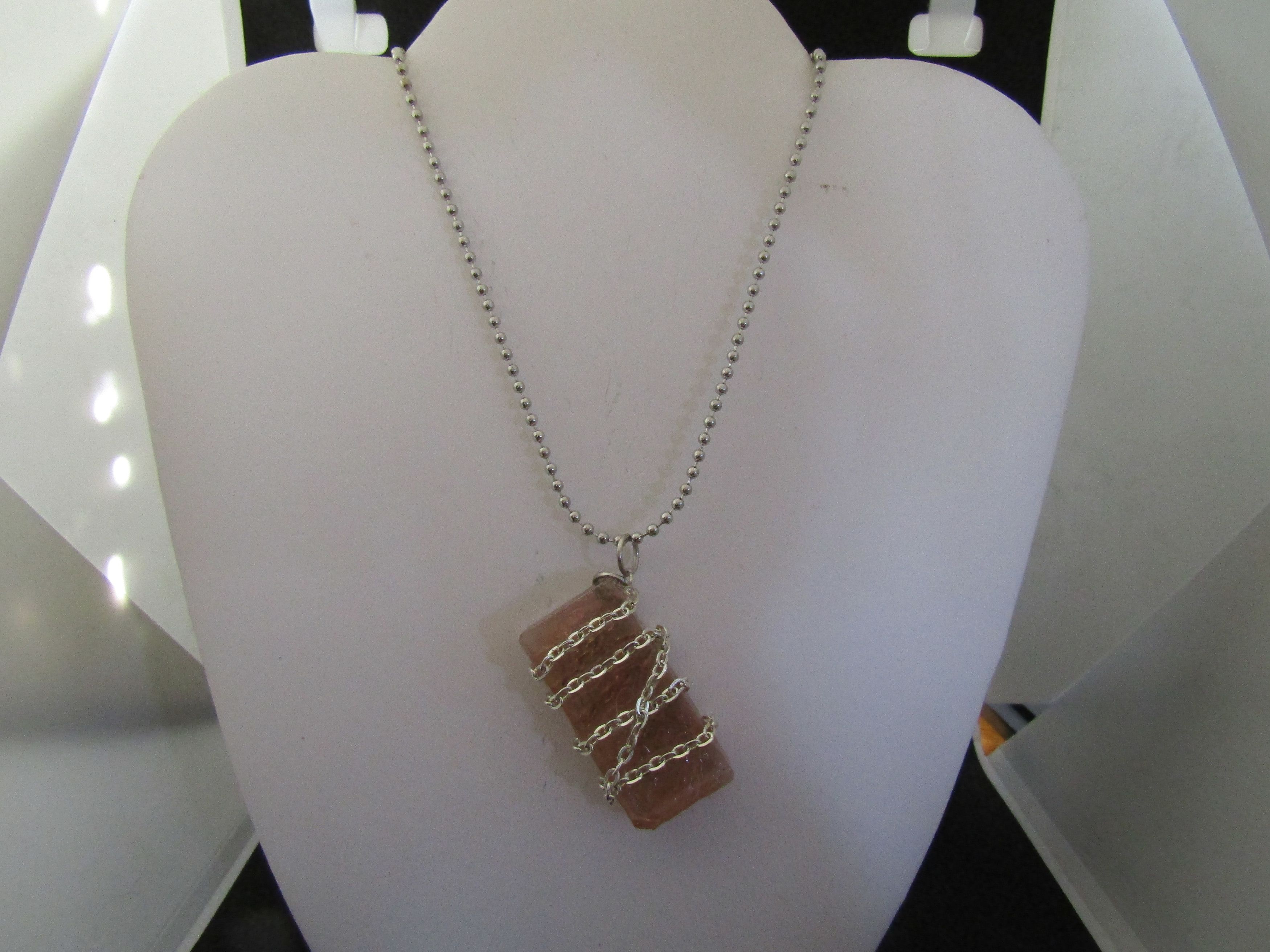 Handmade Orange Glass Bar necklace with Chain Size ONE SIZE - 2 Thumbnail