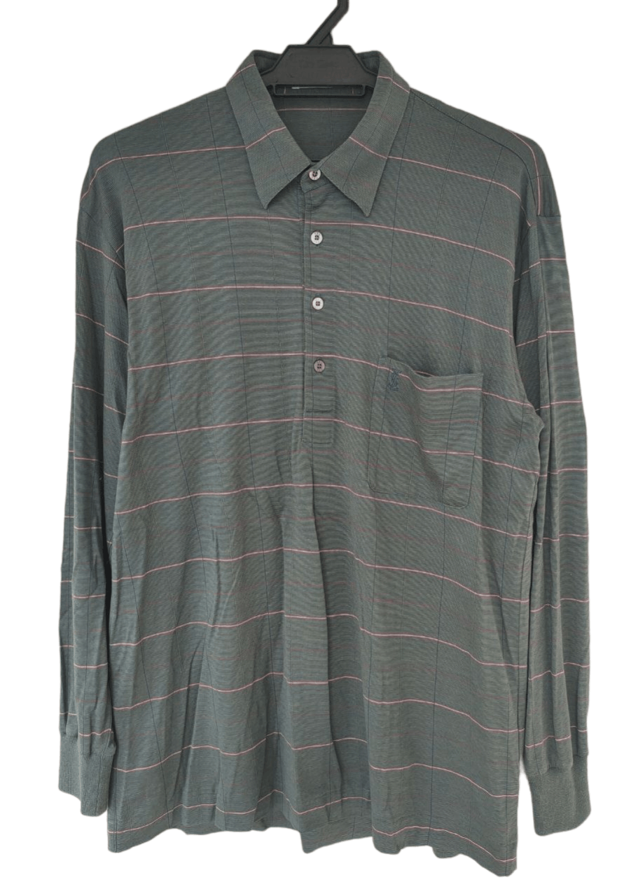 image of Vintage YSL Checkered Long Sleeve Polo in Grey, Men's (Size Medium)