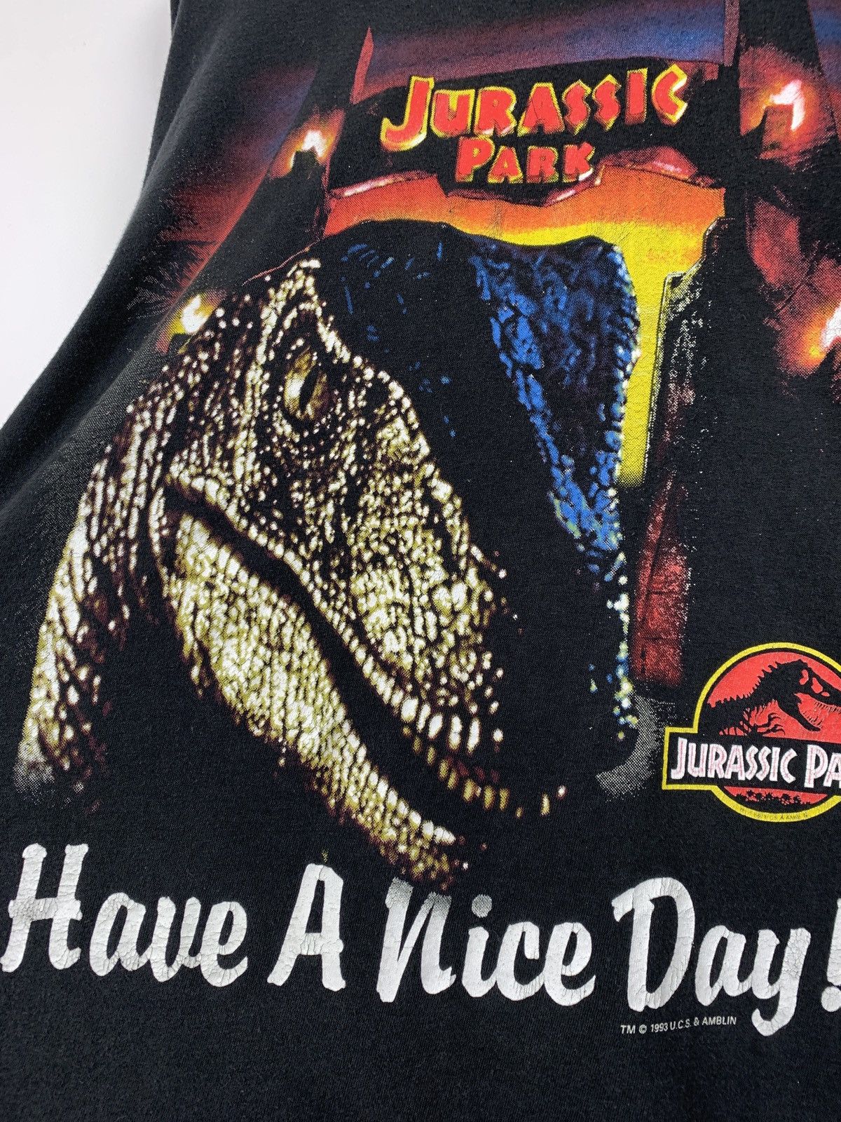 Vintage 1993 Vintage Jurassic Park Have A Nice Day Movie T-Shirt Size US XL / EU 56 / 4 - 9 Thumbnail