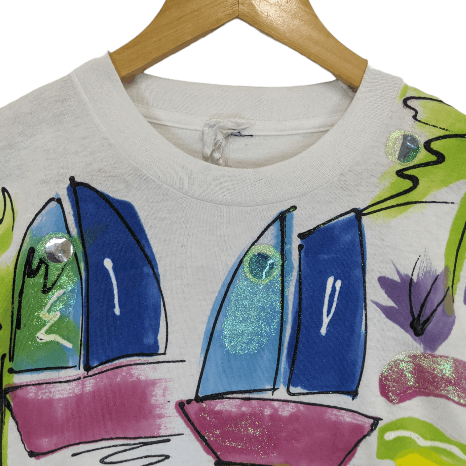 Vintage 90's INDIA INK Yacht Painting T-Shirt Single Stitches Size US S / EU 44-46 / 1 - 4 Thumbnail