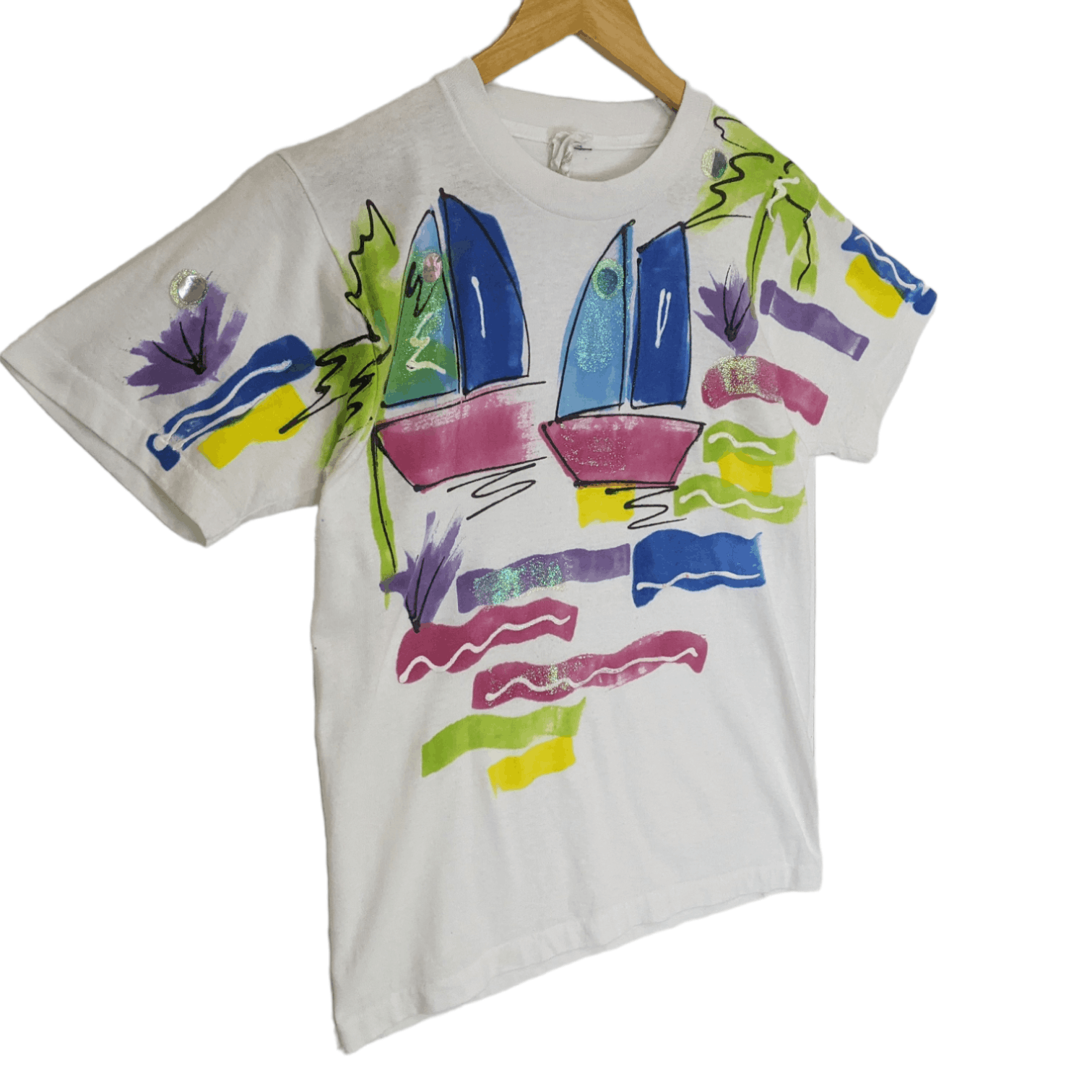 Vintage 90's INDIA INK Yacht Painting T-Shirt Single Stitches Size US S / EU 44-46 / 1 - 3 Thumbnail