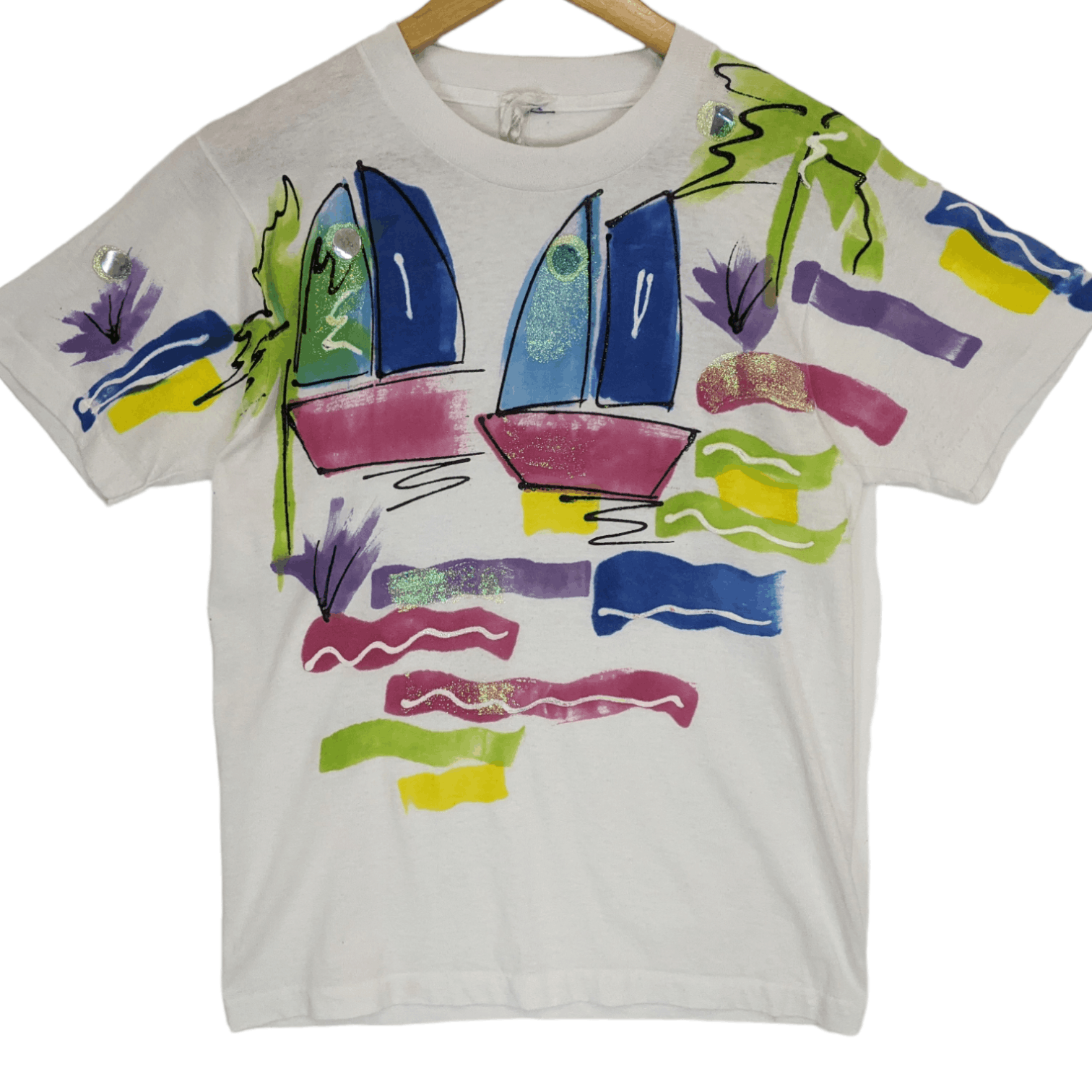 Vintage 90's INDIA INK Yacht Painting T-Shirt Single Stitches Size US S / EU 44-46 / 1 - 2 Thumbnail