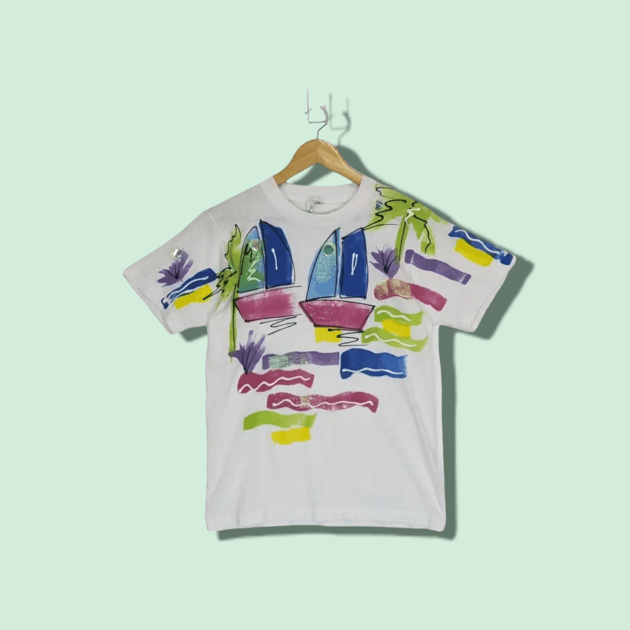 Vintage 90's INDIA INK Yacht Painting T-Shirt Single Stitches Size US S / EU 44-46 / 1 - 1 Thumbnail