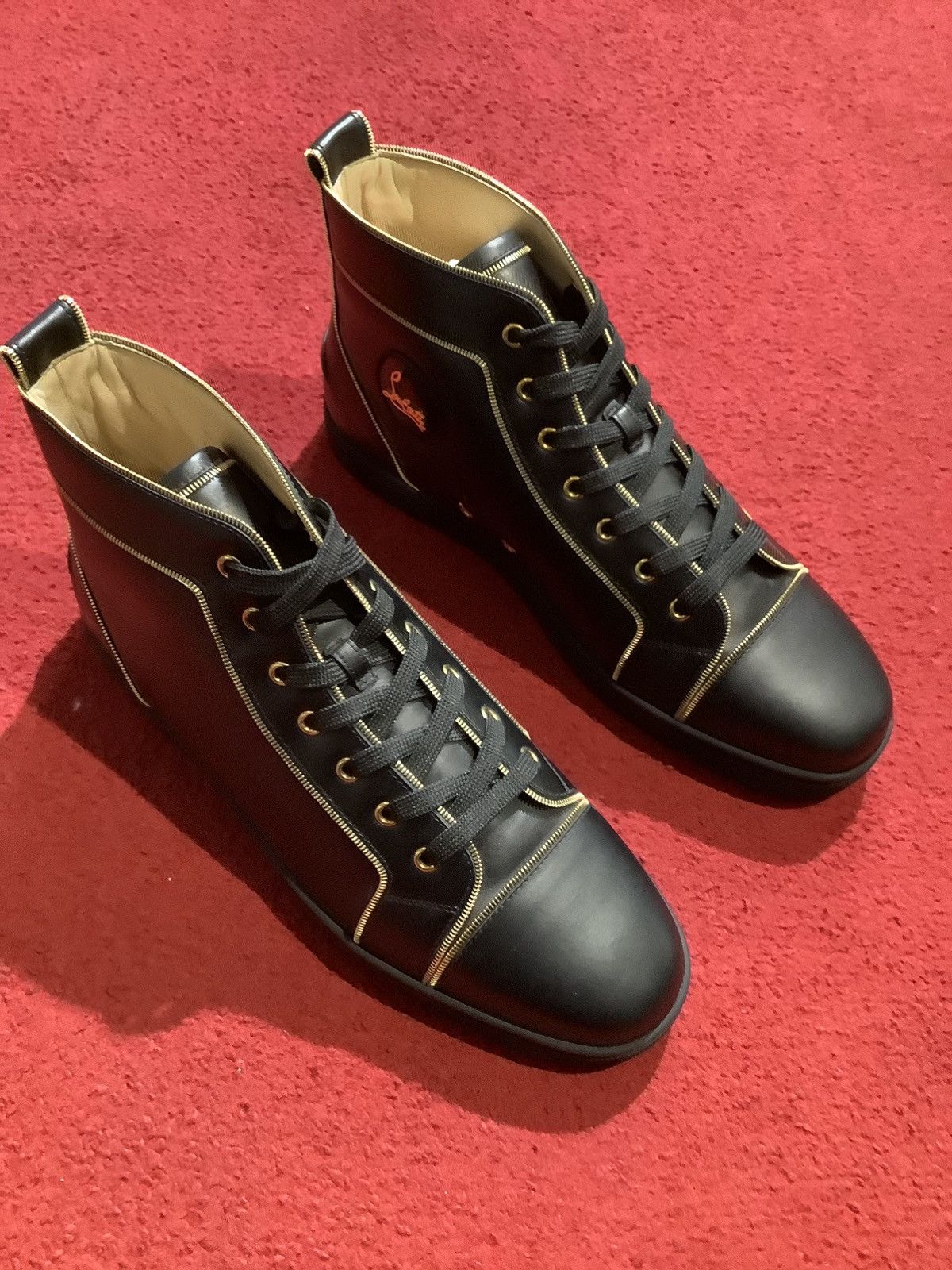Christian Louboutin Louis Z Flat Black Leather High Top Trainers Size US 13 / EU 46 - 9 Thumbnail