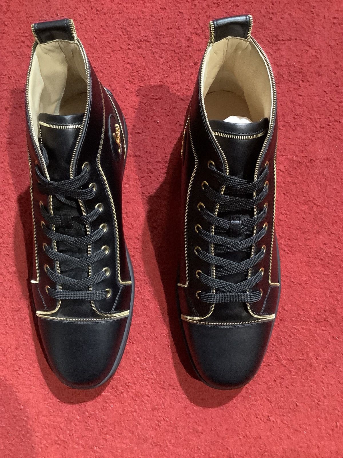 Christian Louboutin Louis Z Flat Black Leather High Top Trainers Size US 13 / EU 46 - 8 Thumbnail