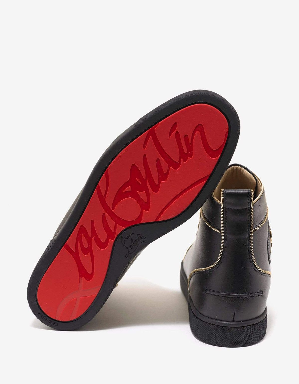 Christian Louboutin Louis Z Flat Black Leather High Top Trainers Size US 13 / EU 46 - 3 Thumbnail